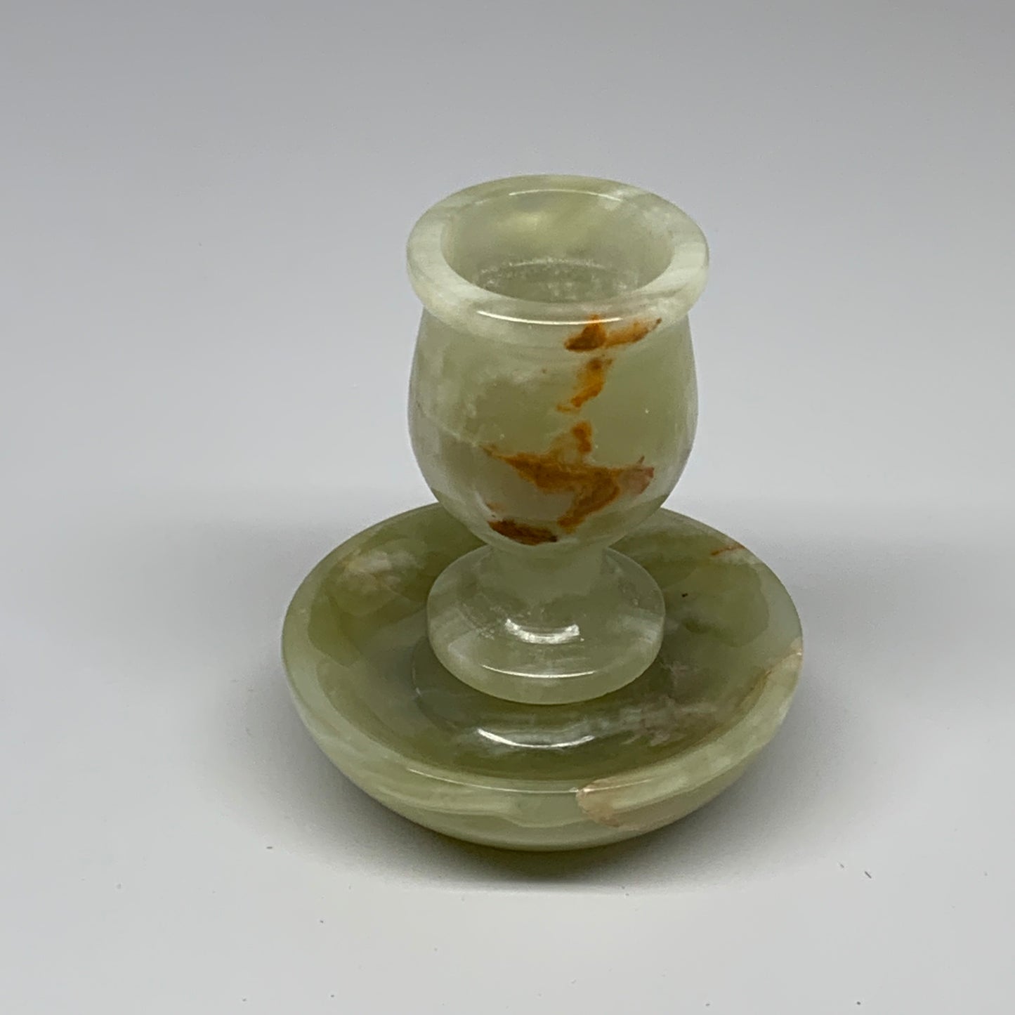 267g, 3.3"x1.4"x2.8", Natural Green Onyx Candle Holder Gemstone Hand Carved, B32