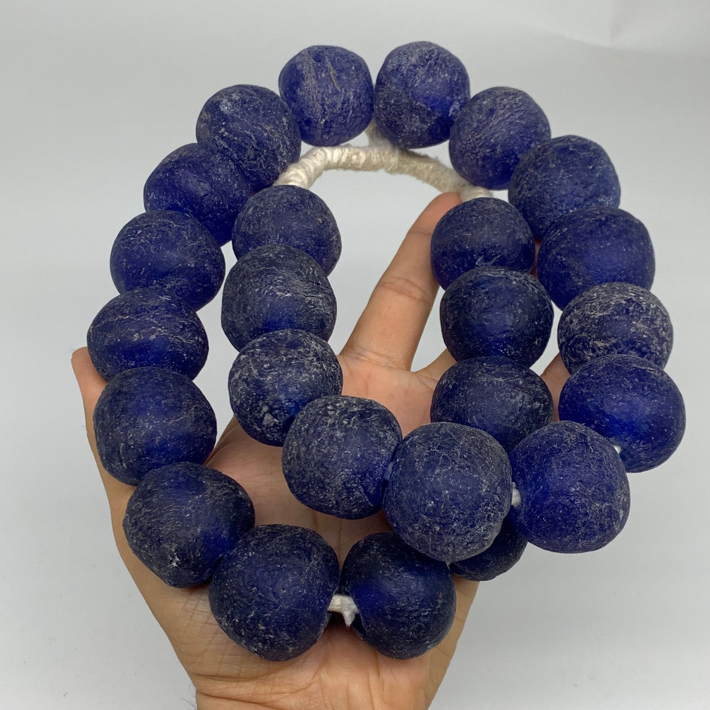 2.28 lbs, 25mm-30mm, 1 Strand, 25 beads, Blue Sea Glass Beads, B35669