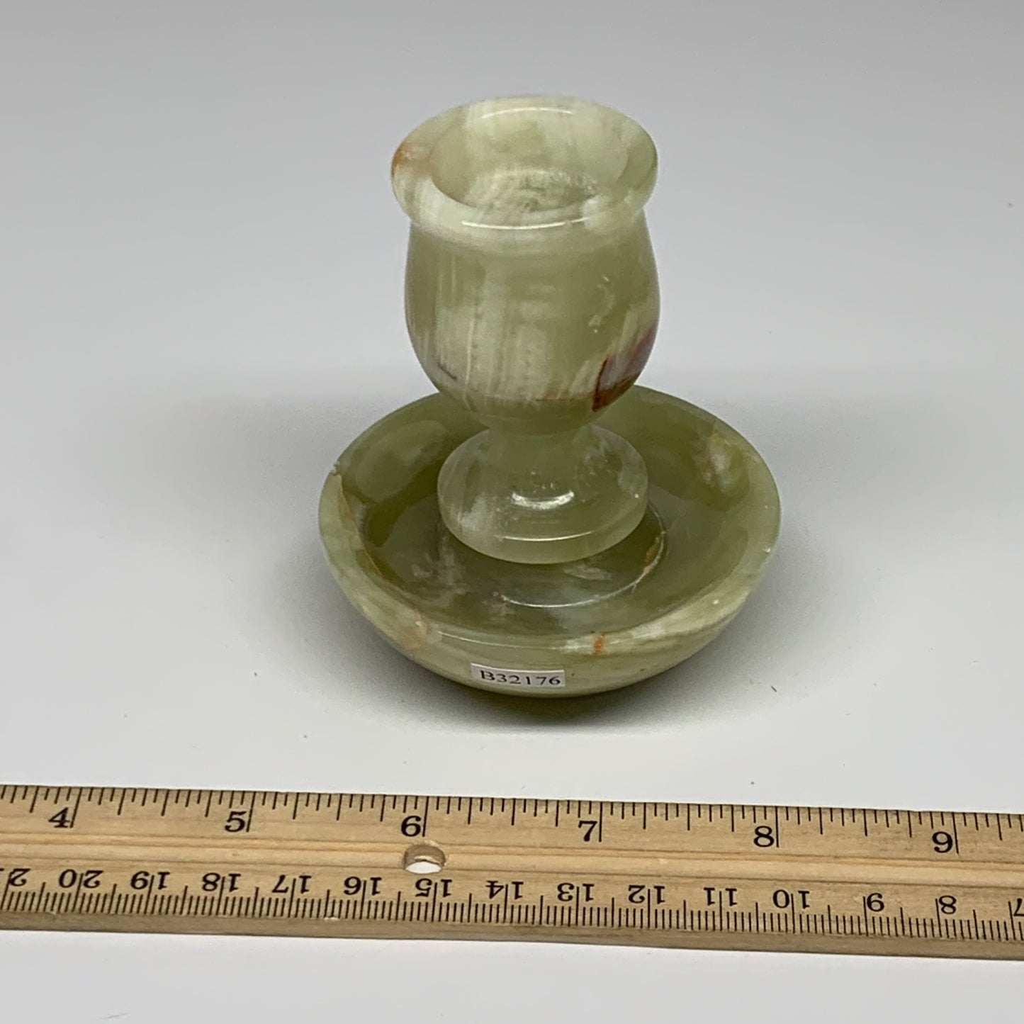 267g, 3.3"x1.4"x2.8", Natural Green Onyx Candle Holder Gemstone Hand Carved, B32