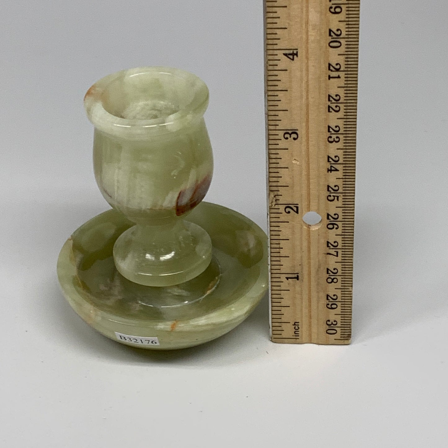 267g, 3.3"x1.4"x2.8", Natural Green Onyx Candle Holder Gemstone Hand Carved, B32