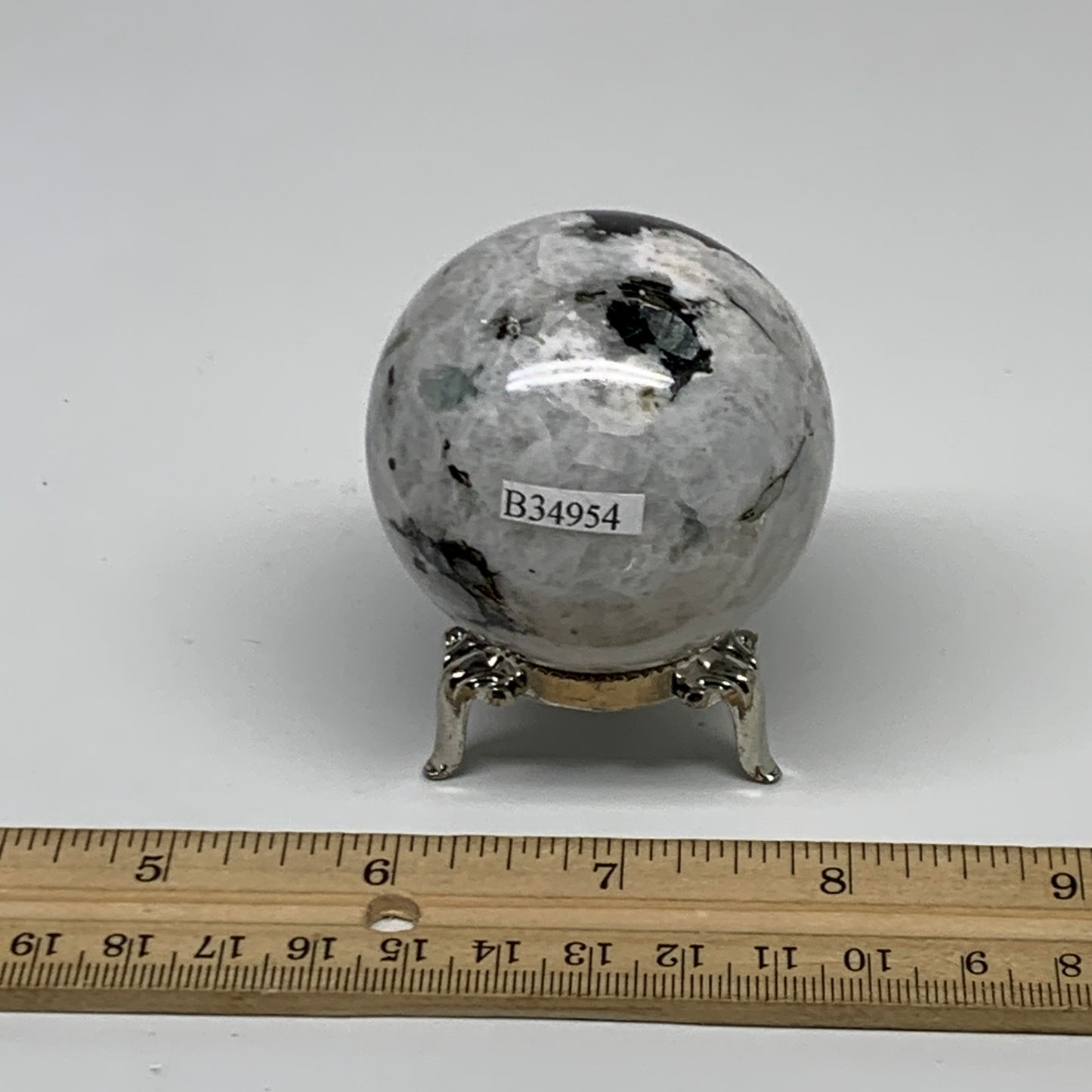 208.1g, 2.1"(52mm), Natural Rainbow Moonstone Sphere Ball Gemstone, B34954