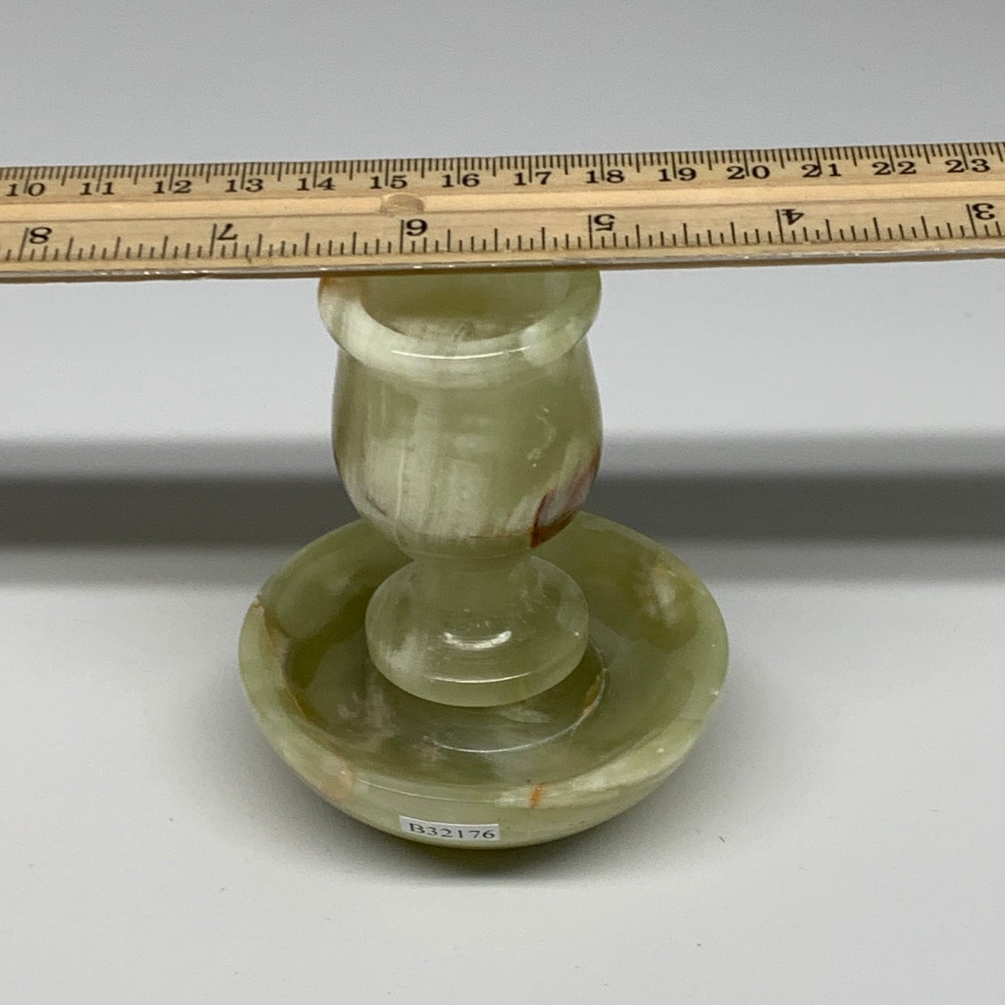 267g, 3.3"x1.4"x2.8", Natural Green Onyx Candle Holder Gemstone Hand Carved, B32