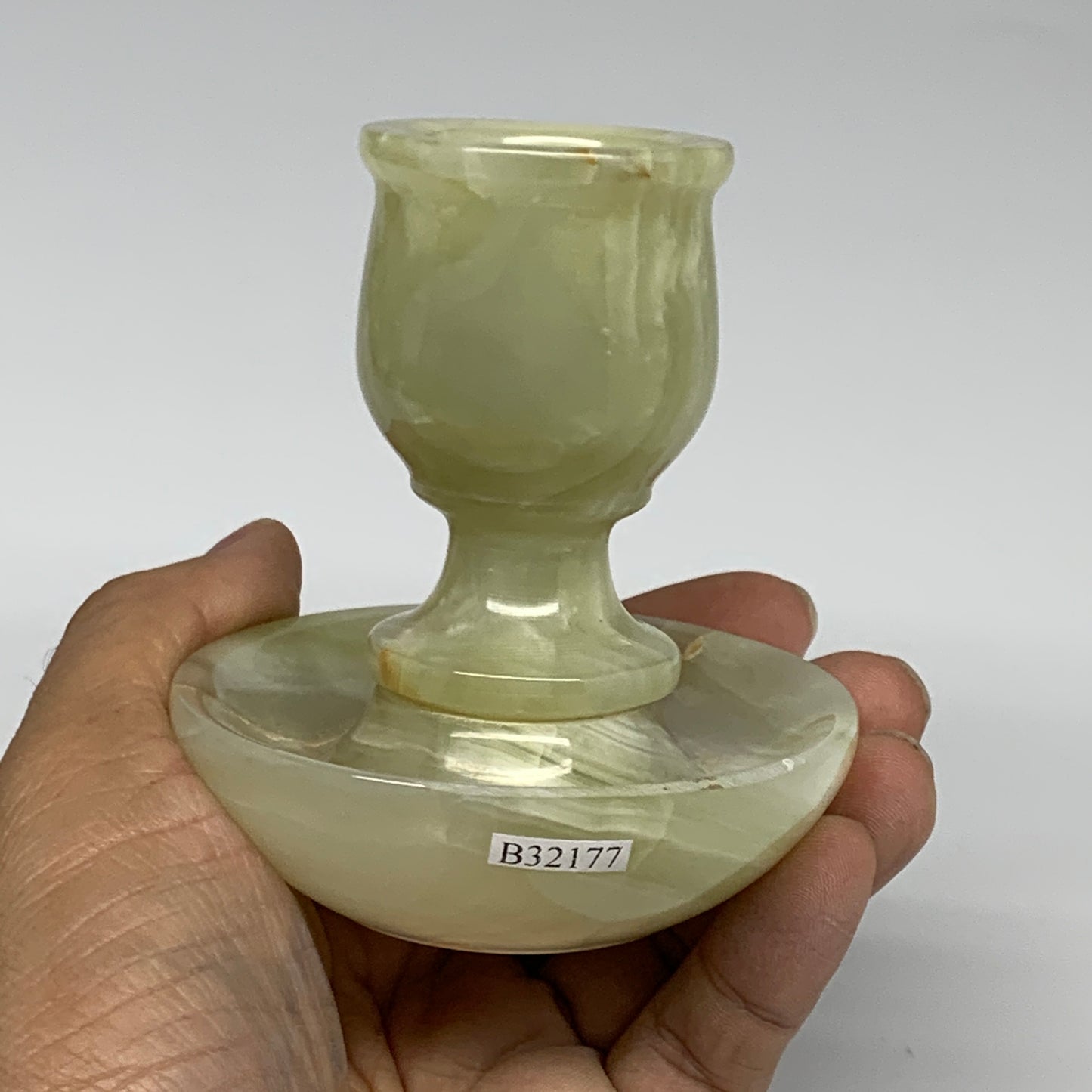 285g, 3.2"x1.5"x2.9", Natural Green Onyx Candle Holder Gemstone Hand Carved, B32