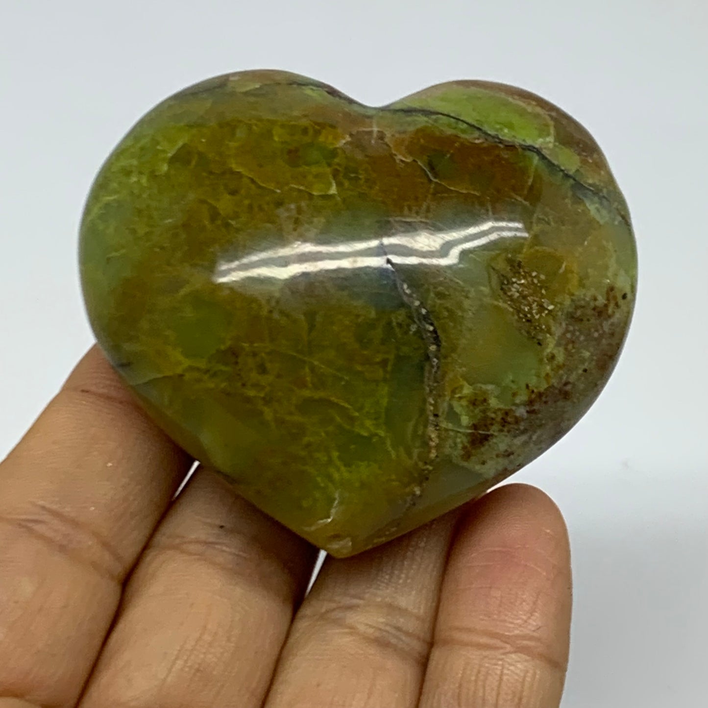 0.23 lbs, 2.2"x2.5"x1.1", Green Opal Heart Polished Gemstone Crystal, B38005