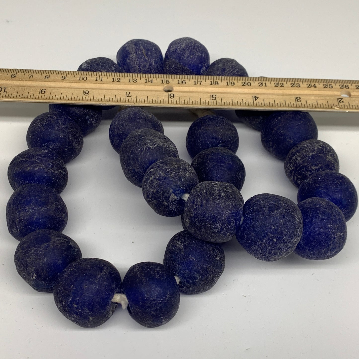 2.28 lbs, 25mm-30mm, 1 Strand, 25 beads, Blue Sea Glass Beads, B35669