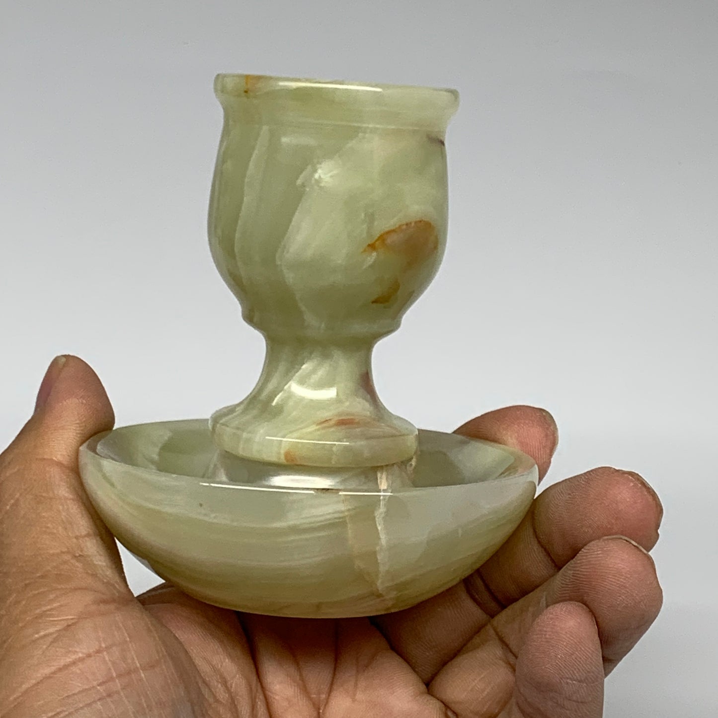 285g, 3.2"x1.5"x2.9", Natural Green Onyx Candle Holder Gemstone Hand Carved, B32