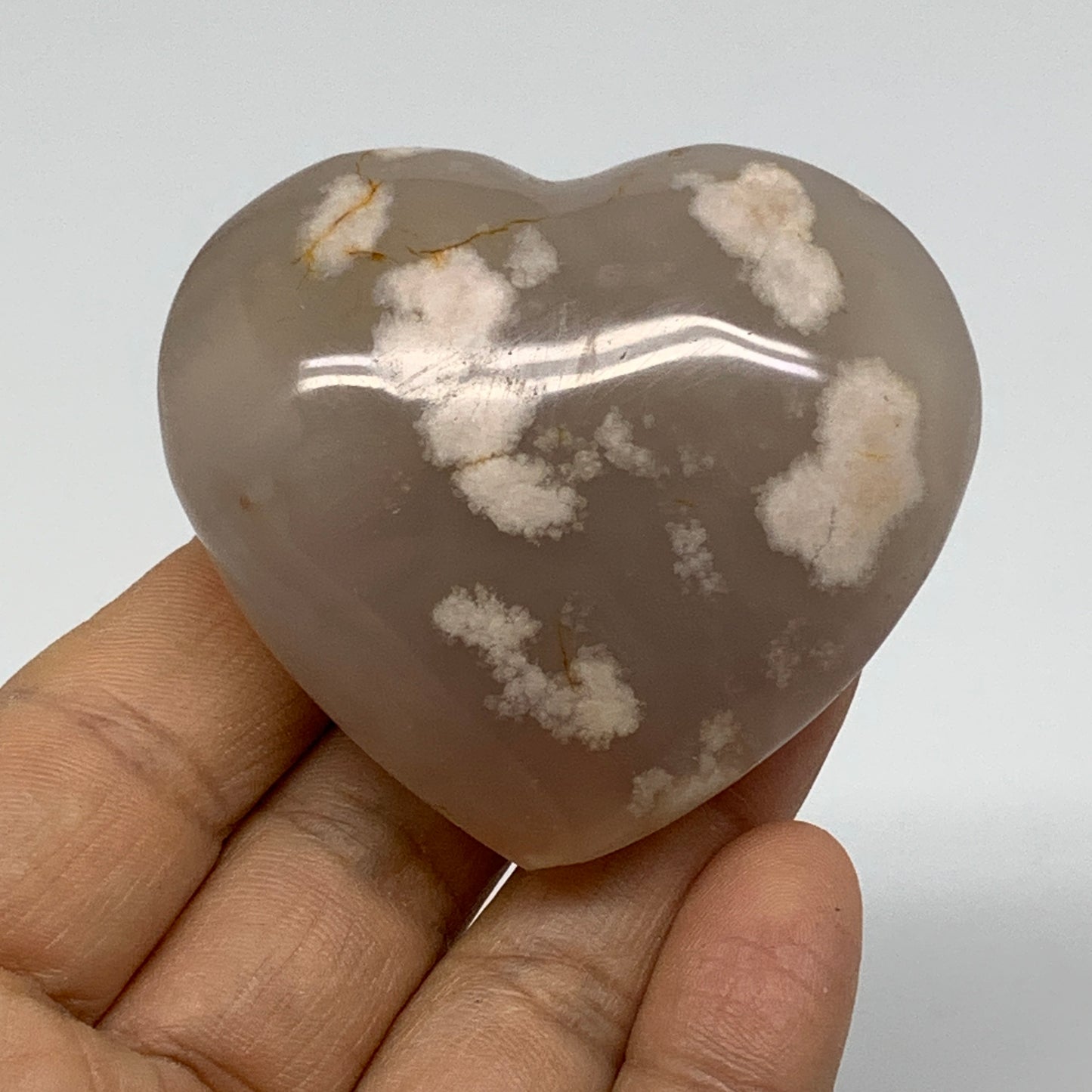 0.23 lbs, 2.1"x2.3"x1", Cherry Blossom Flower Agate Heart Crystal, B37147