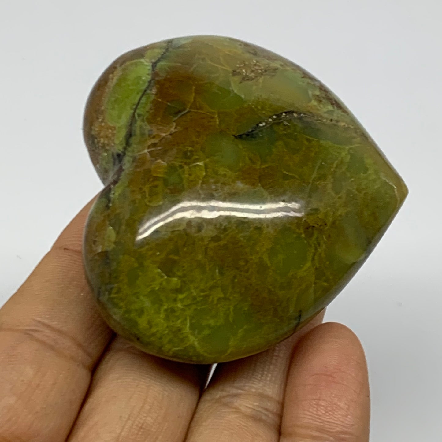 0.23 lbs, 2.2"x2.5"x1.1", Green Opal Heart Polished Gemstone Crystal, B38005
