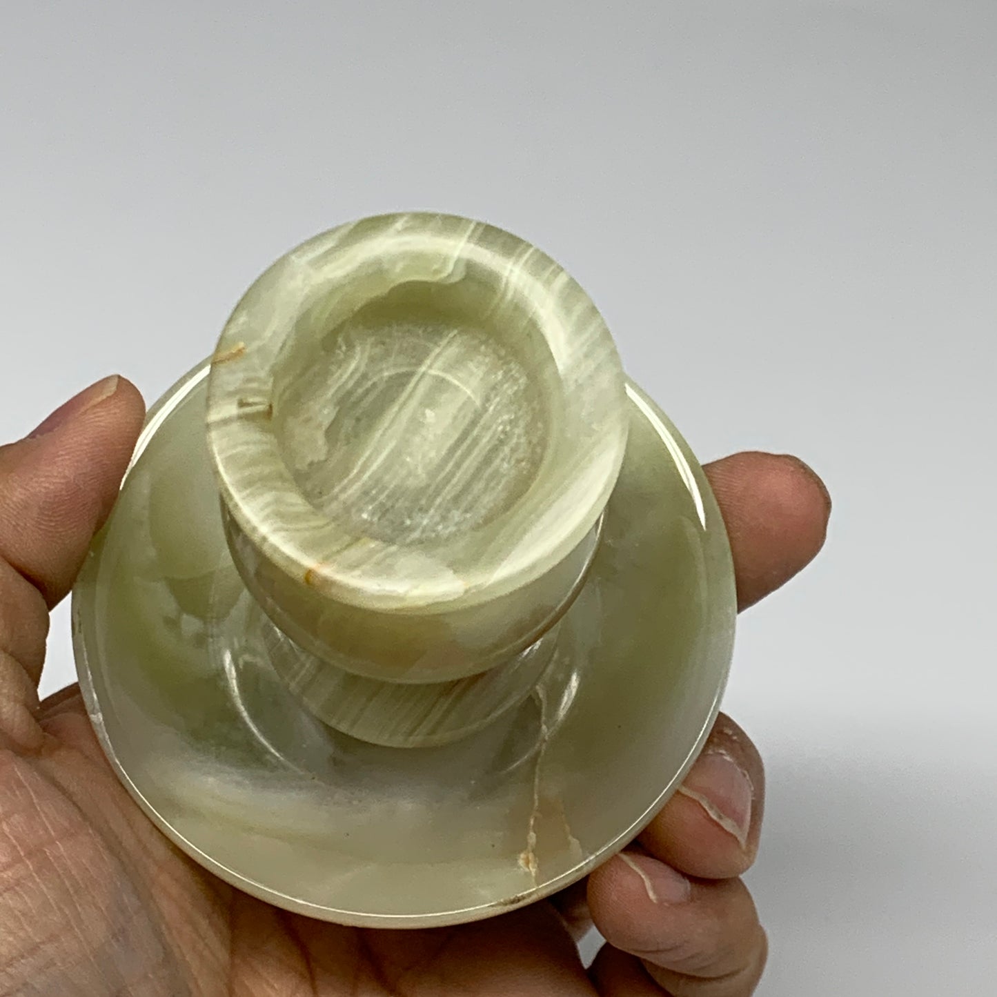 285g, 3.2"x1.5"x2.9", Natural Green Onyx Candle Holder Gemstone Hand Carved, B32