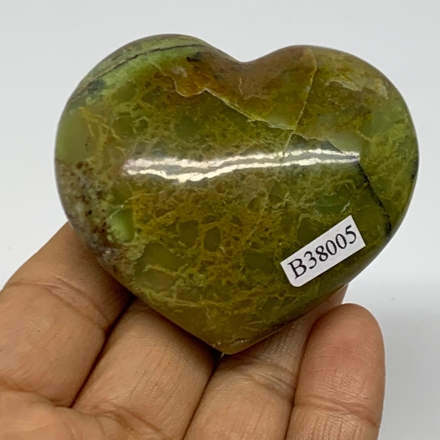 0.23 lbs, 2.2"x2.5"x1.1", Green Opal Heart Polished Gemstone Crystal, B38005