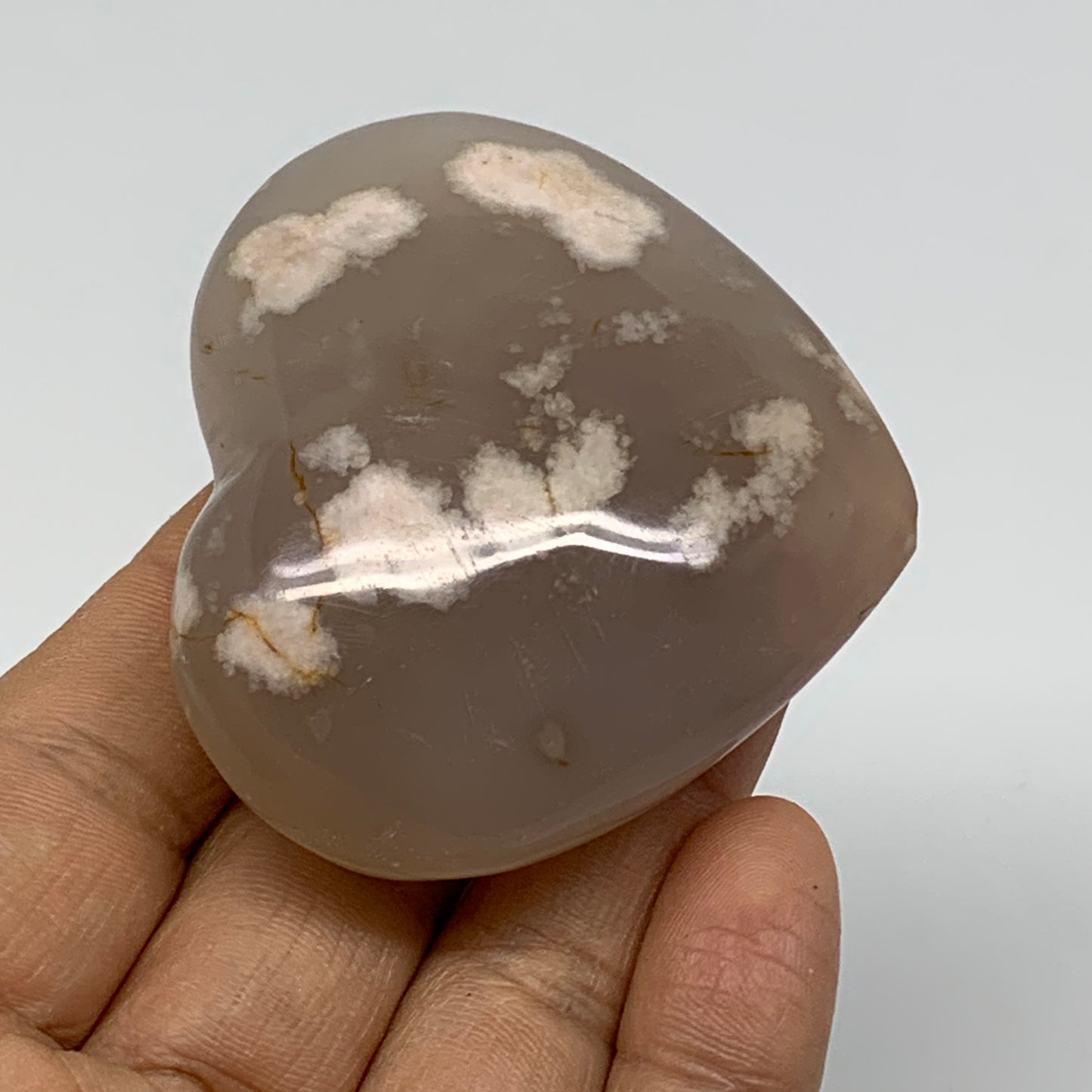 0.23 lbs, 2.1"x2.3"x1", Cherry Blossom Flower Agate Heart Crystal, B37147