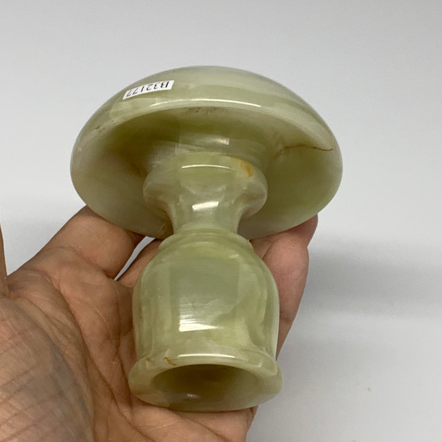 285g, 3.2"x1.5"x2.9", Natural Green Onyx Candle Holder Gemstone Hand Carved, B32