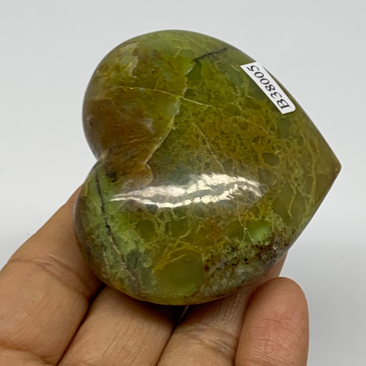0.23 lbs, 2.2"x2.5"x1.1", Green Opal Heart Polished Gemstone Crystal, B38005