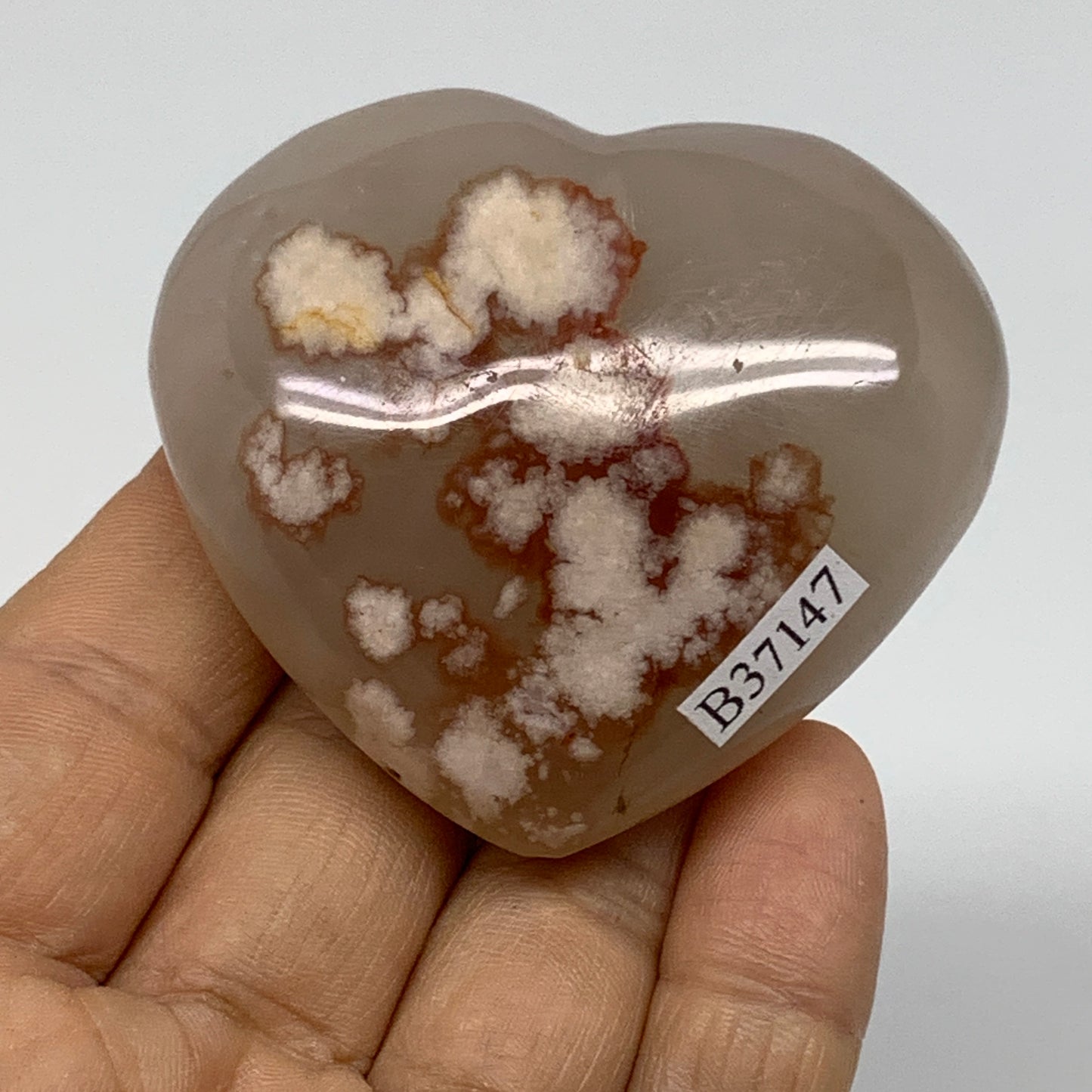 0.23 lbs, 2.1"x2.3"x1", Cherry Blossom Flower Agate Heart Crystal, B37147