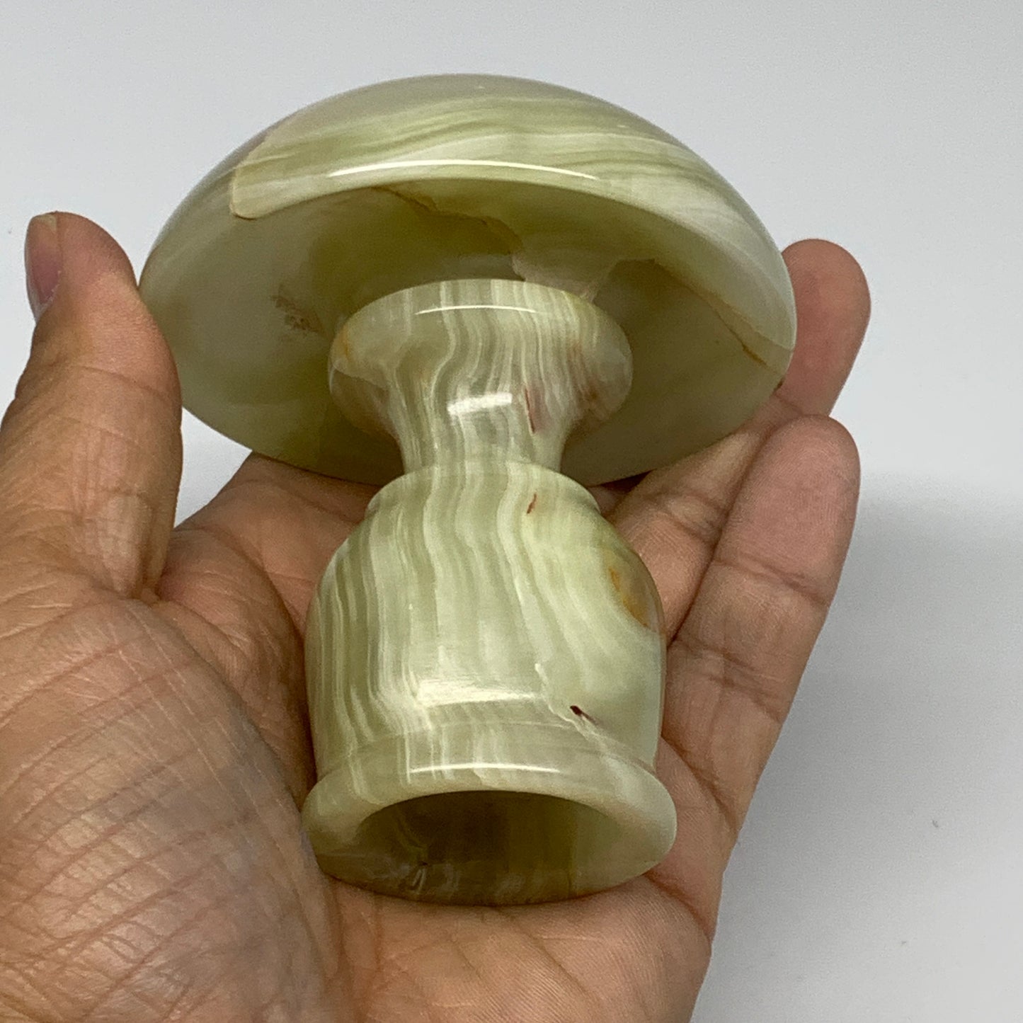 285g, 3.2"x1.5"x2.9", Natural Green Onyx Candle Holder Gemstone Hand Carved, B32