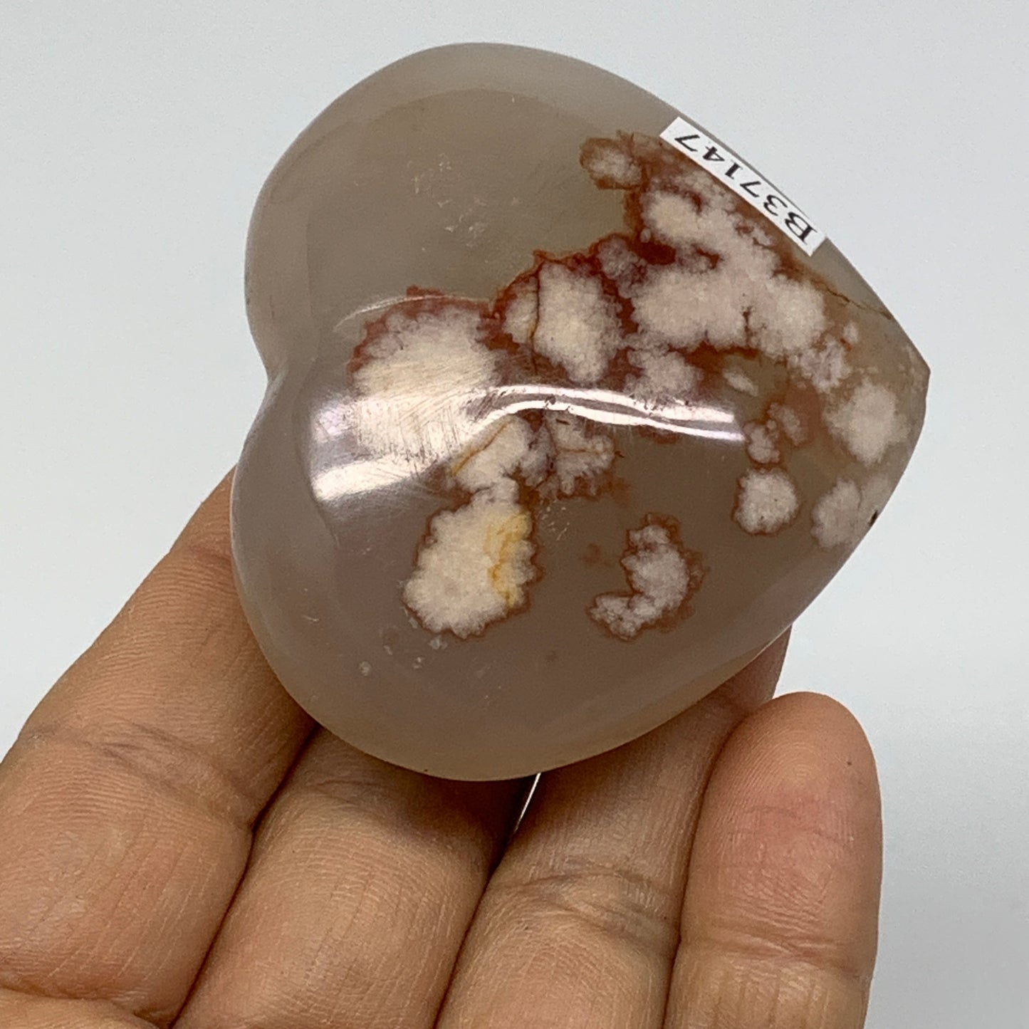 0.23 lbs, 2.1"x2.3"x1", Cherry Blossom Flower Agate Heart Crystal, B37147