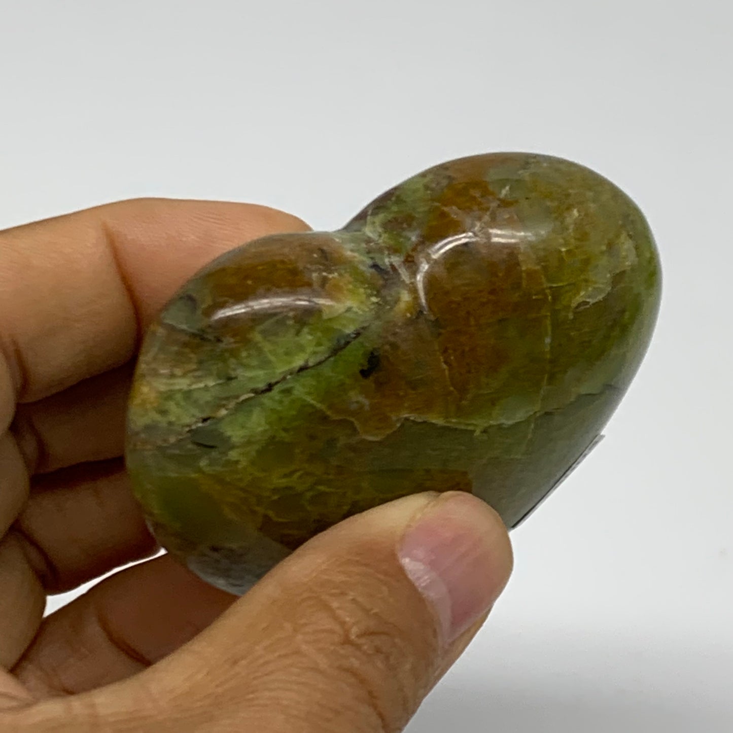 0.23 lbs, 2.2"x2.5"x1.1", Green Opal Heart Polished Gemstone Crystal, B38005