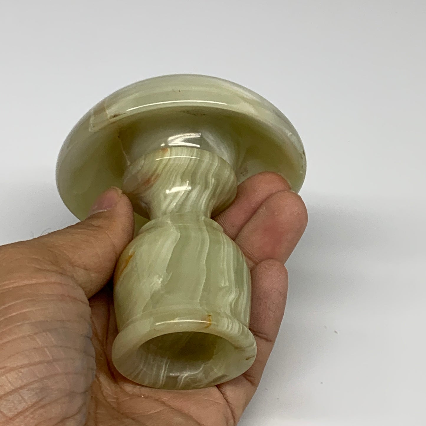 285g, 3.2"x1.5"x2.9", Natural Green Onyx Candle Holder Gemstone Hand Carved, B32