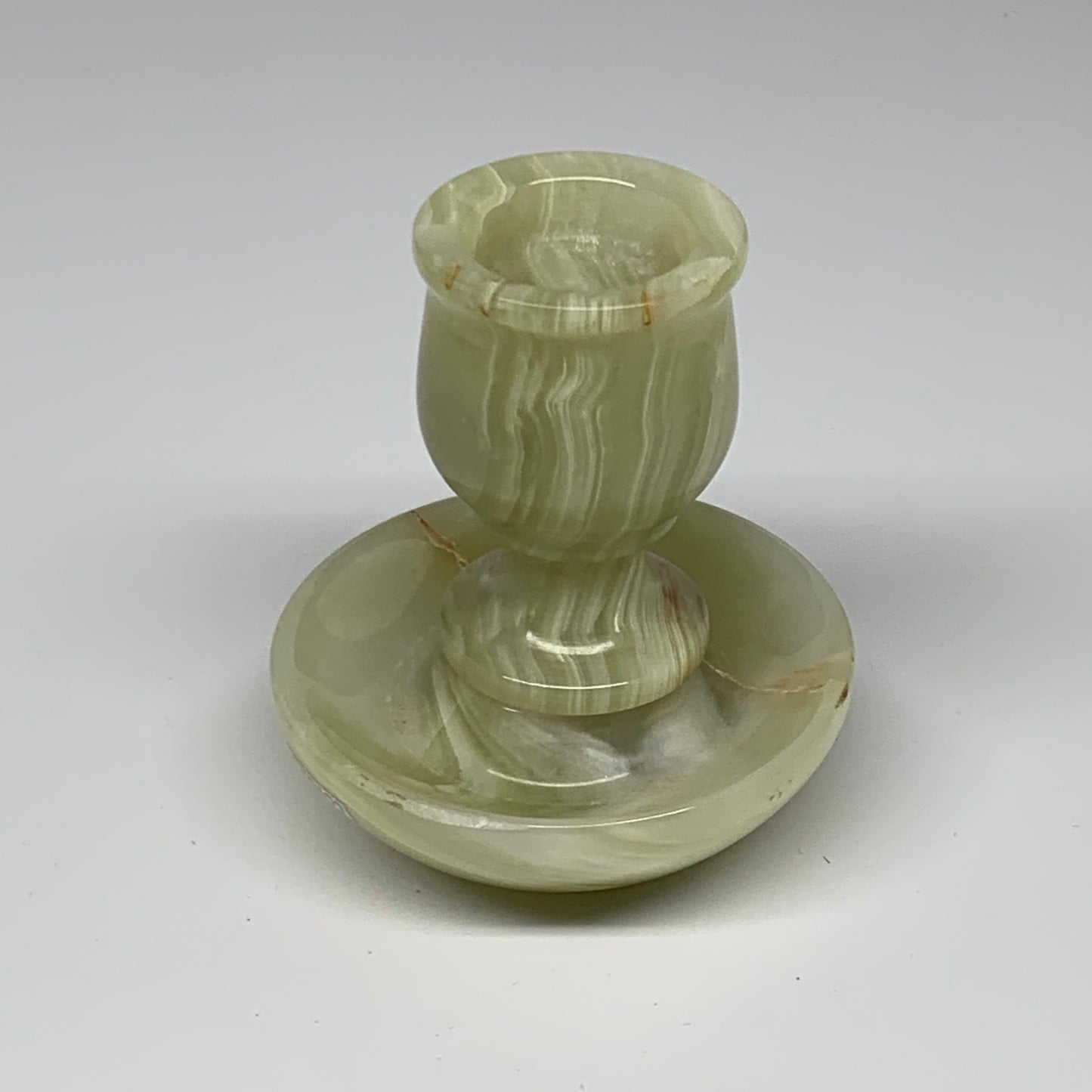 285g, 3.2"x1.5"x2.9", Natural Green Onyx Candle Holder Gemstone Hand Carved, B32