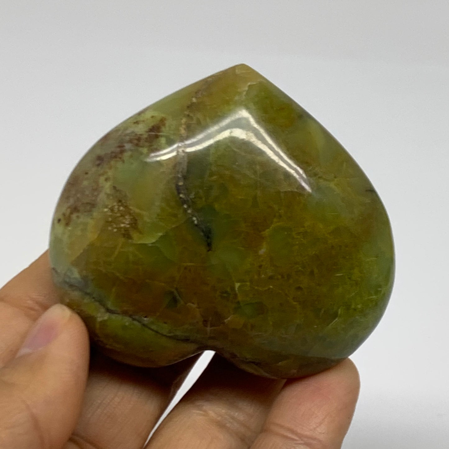 0.23 lbs, 2.2"x2.5"x1.1", Green Opal Heart Polished Gemstone Crystal, B38005