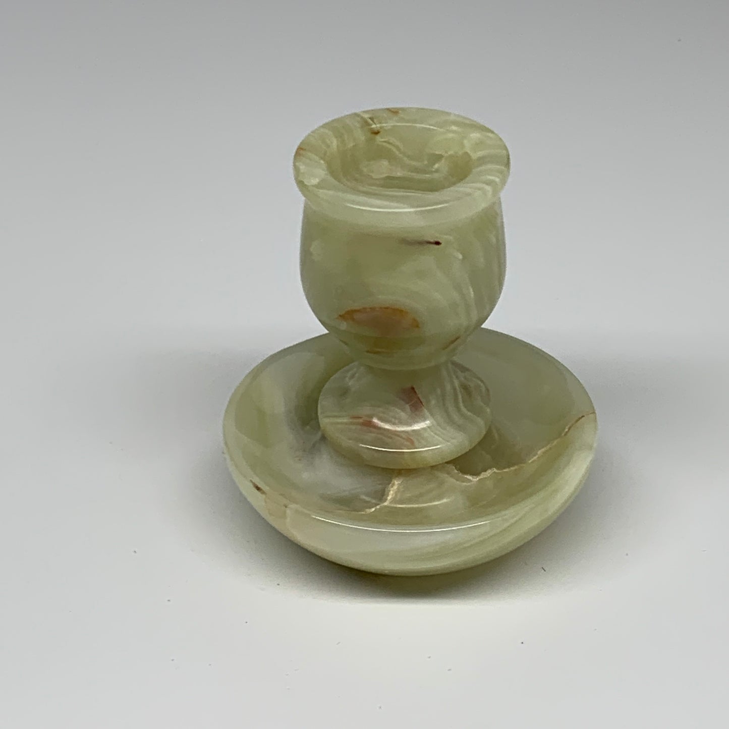 285g, 3.2"x1.5"x2.9", Natural Green Onyx Candle Holder Gemstone Hand Carved, B32