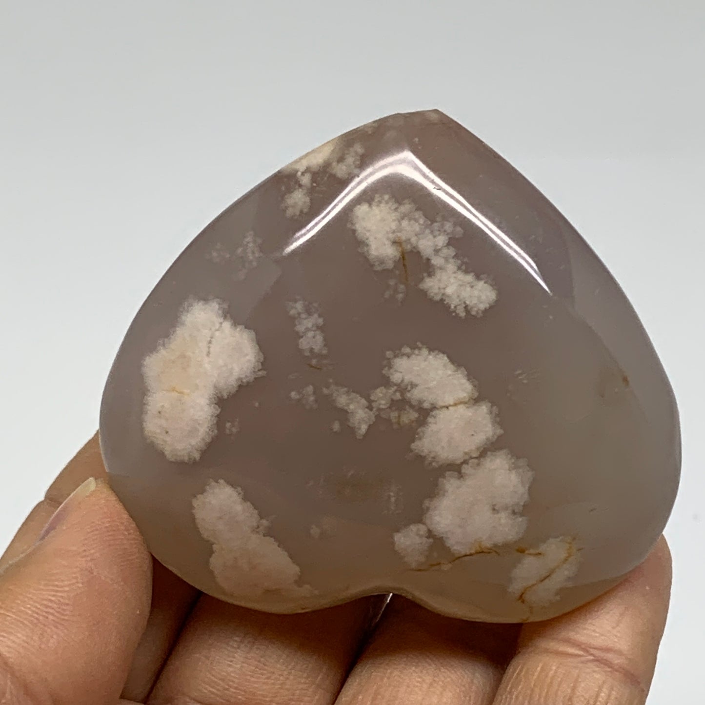 0.23 lbs, 2.1"x2.3"x1", Cherry Blossom Flower Agate Heart Crystal, B37147