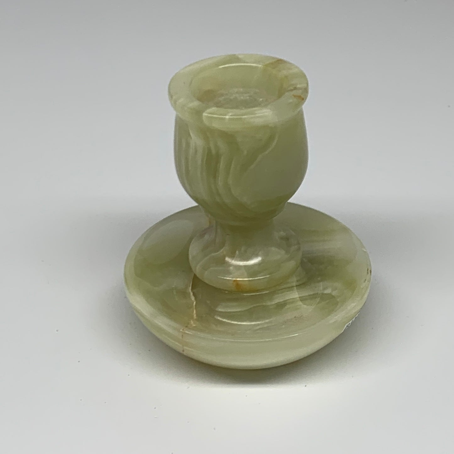 285g, 3.2"x1.5"x2.9", Natural Green Onyx Candle Holder Gemstone Hand Carved, B32