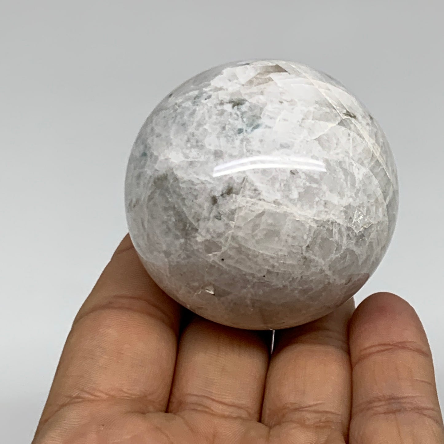 174.2g, 2"(50mm), Natural Rainbow Moonstone Sphere Ball Gemstone, B34956