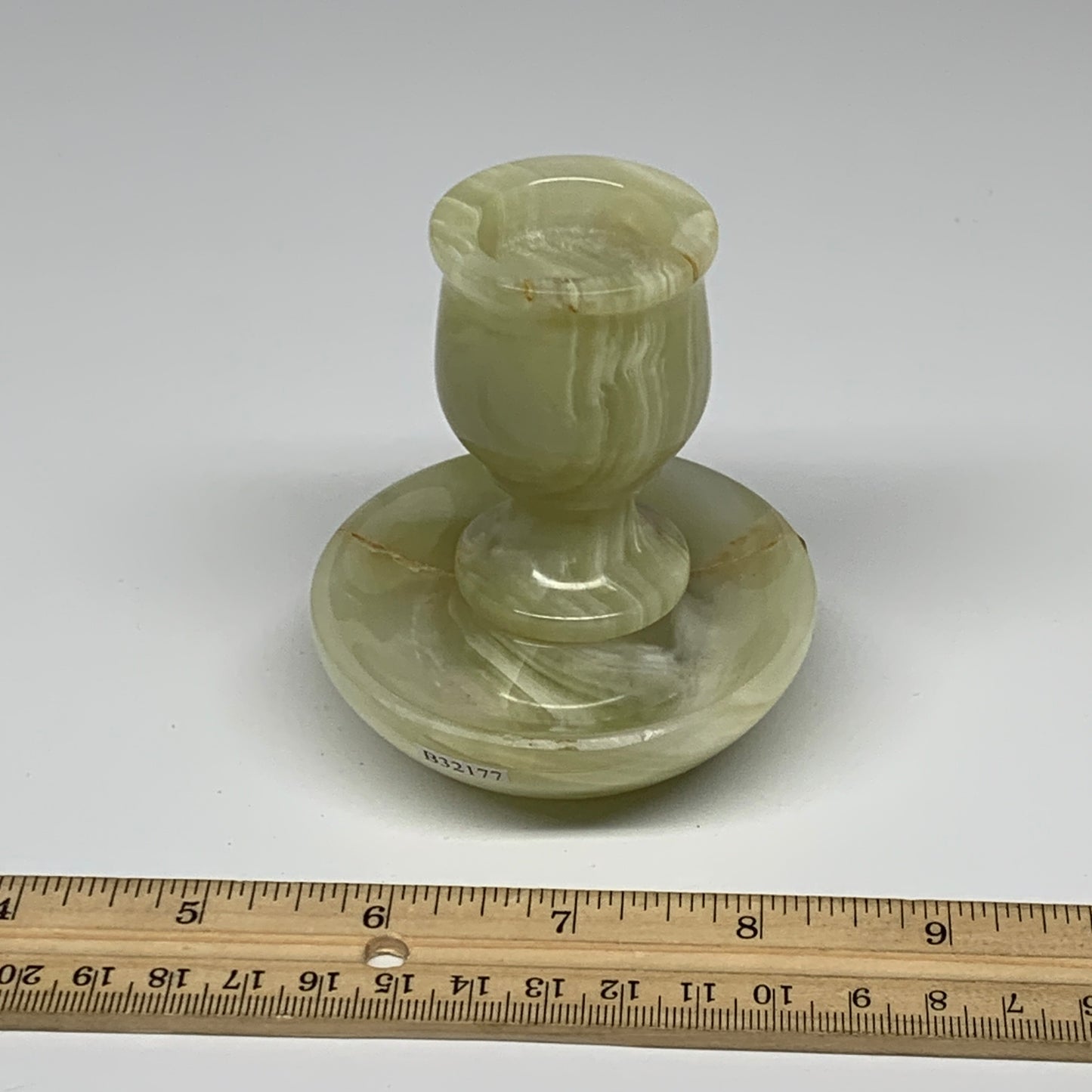 285g, 3.2"x1.5"x2.9", Natural Green Onyx Candle Holder Gemstone Hand Carved, B32