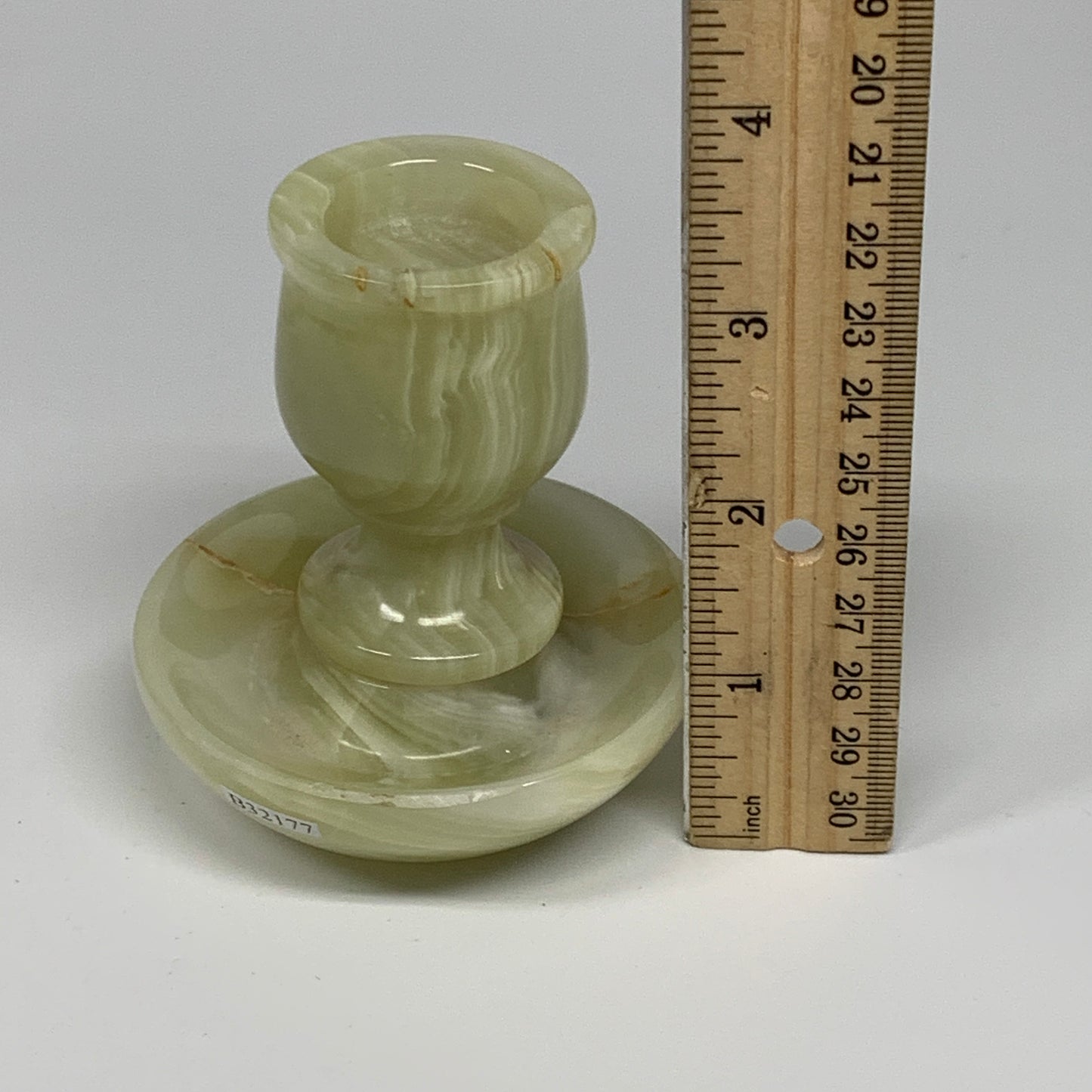 285g, 3.2"x1.5"x2.9", Natural Green Onyx Candle Holder Gemstone Hand Carved, B32