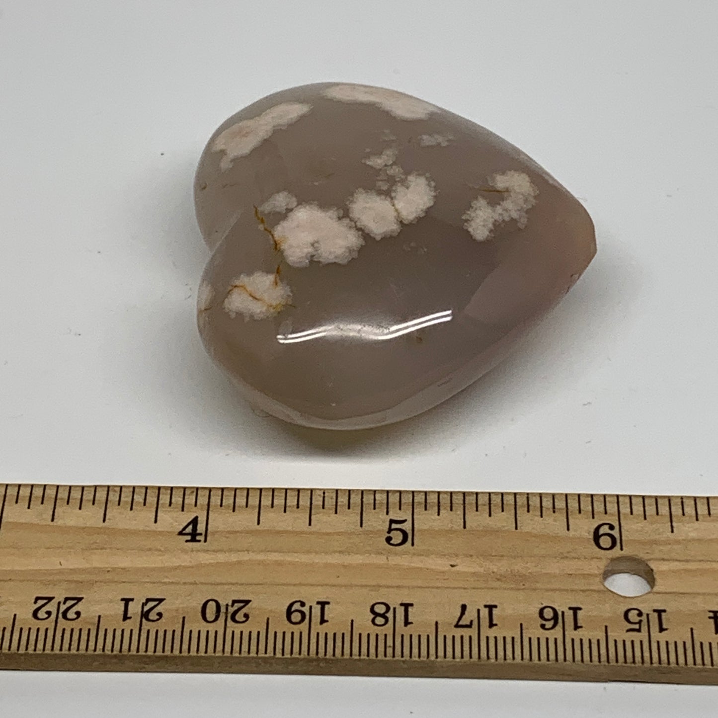 0.23 lbs, 2.1"x2.3"x1", Cherry Blossom Flower Agate Heart Crystal, B37147