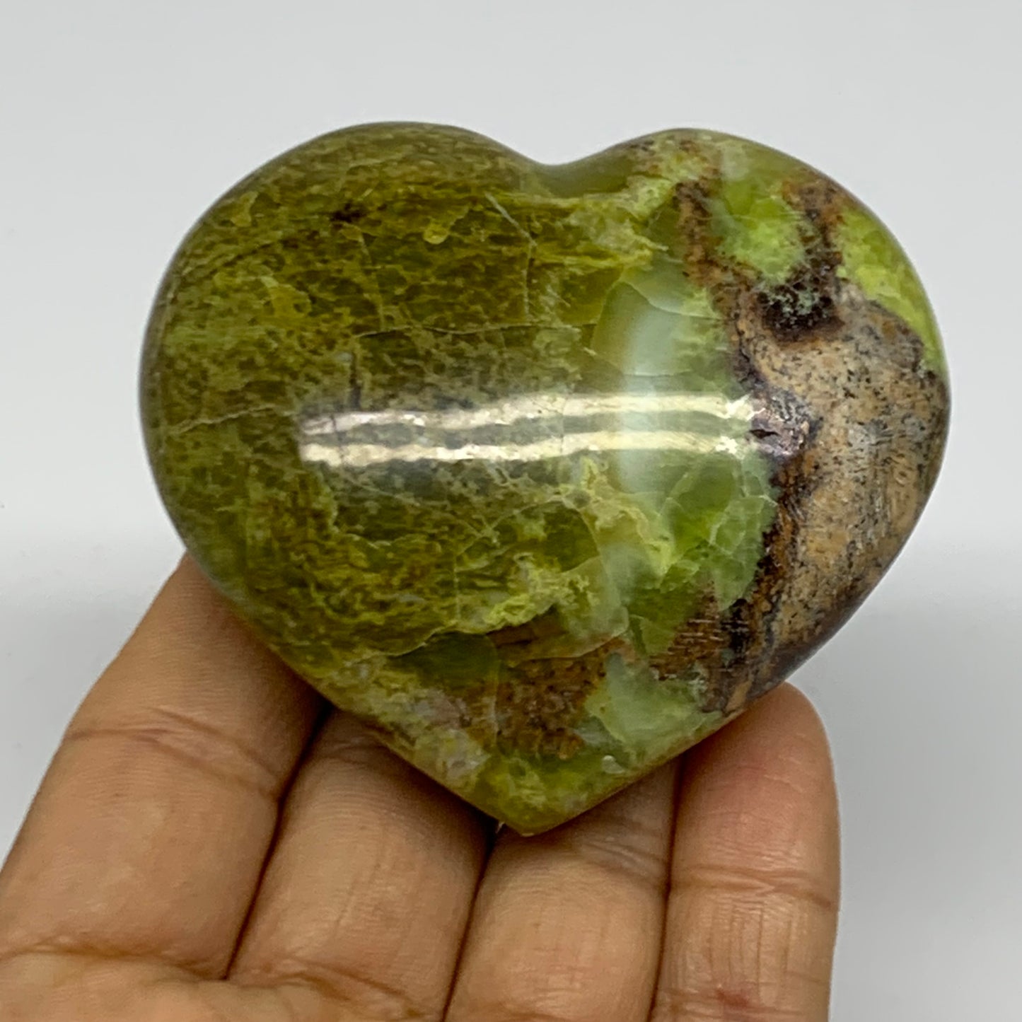 0.30 lbs, 2.4"x2.8"x1.2", Green Opal Heart Polished Gemstone Crystal, B38006