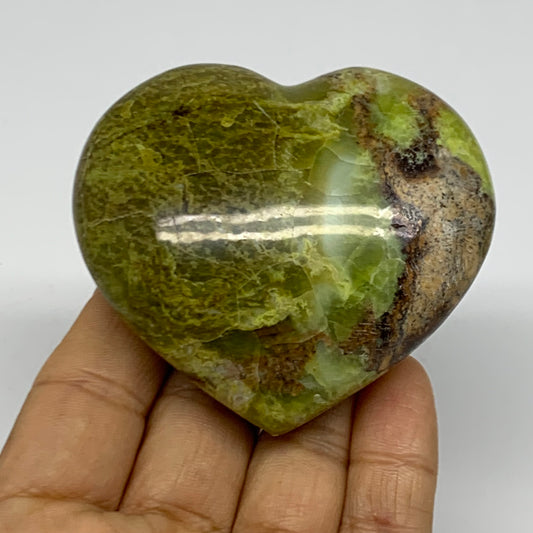 0.30 lbs, 2.4"x2.8"x1.2", Green Opal Heart Polished Gemstone Crystal, B38006