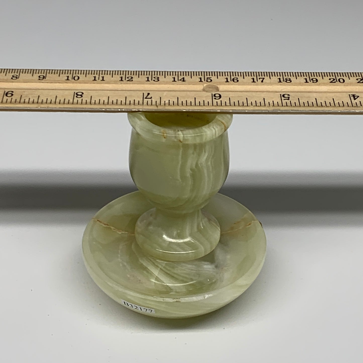 285g, 3.2"x1.5"x2.9", Natural Green Onyx Candle Holder Gemstone Hand Carved, B32