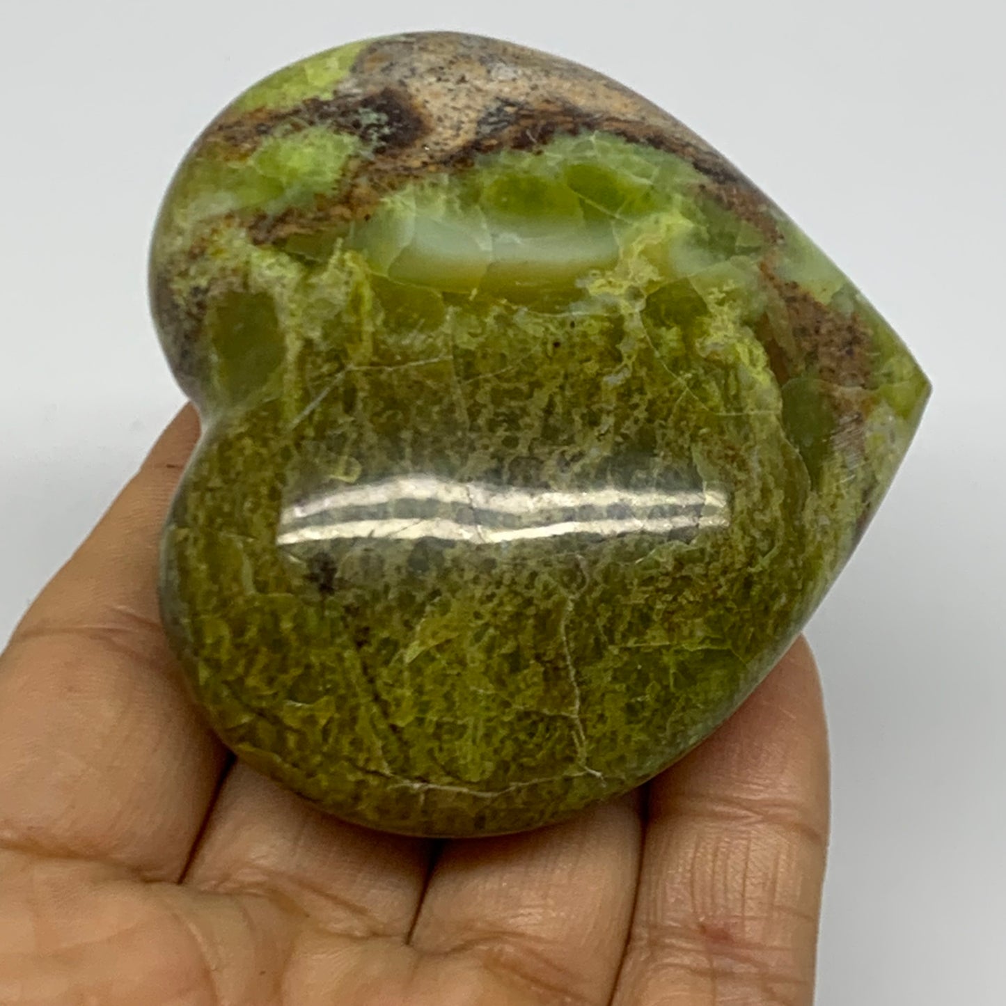 0.30 lbs, 2.4"x2.8"x1.2", Green Opal Heart Polished Gemstone Crystal, B38006