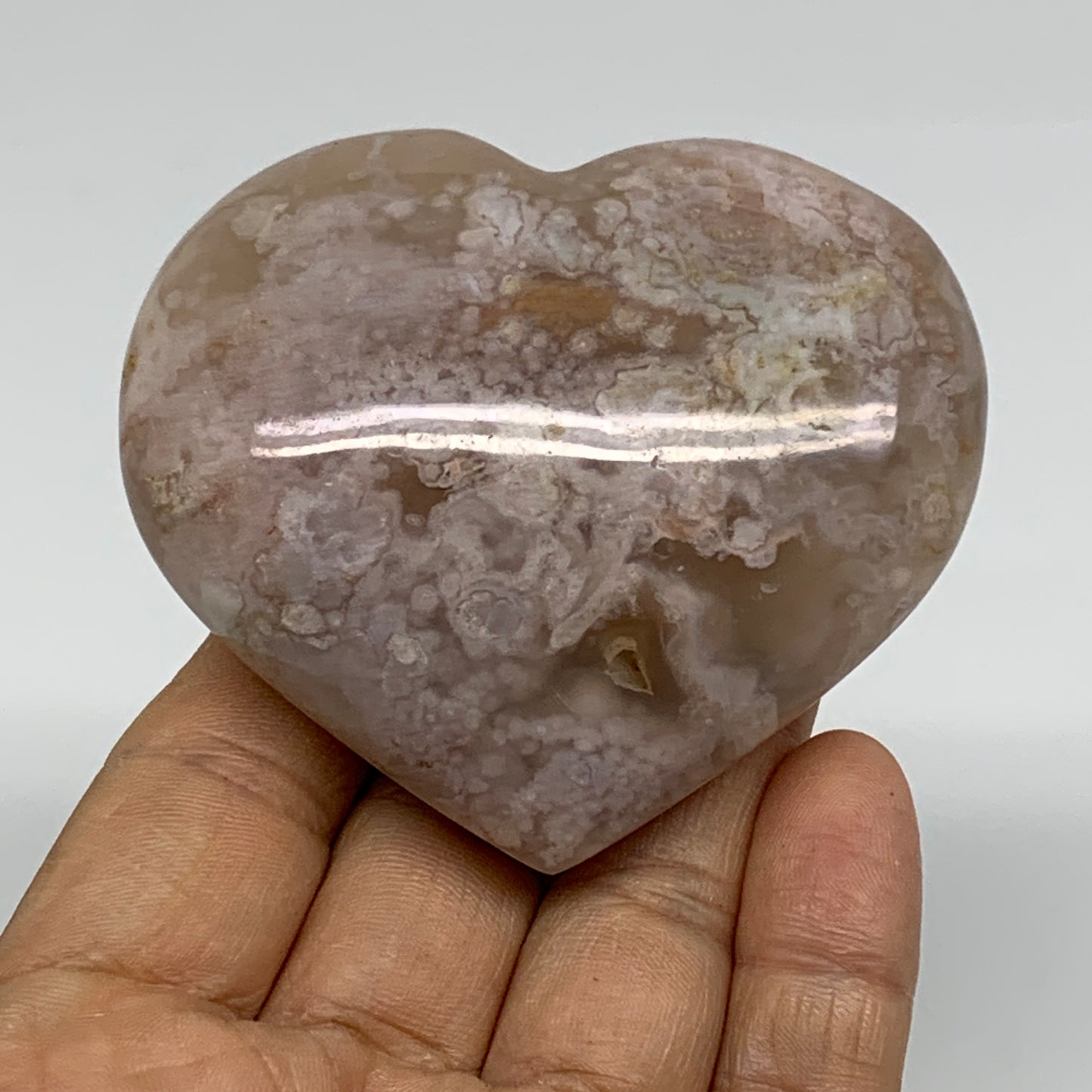 0.36 lbs, 2.4"x2.8"x1.1", Cherry Blossom Flower Agate Heart Crystal, B37146