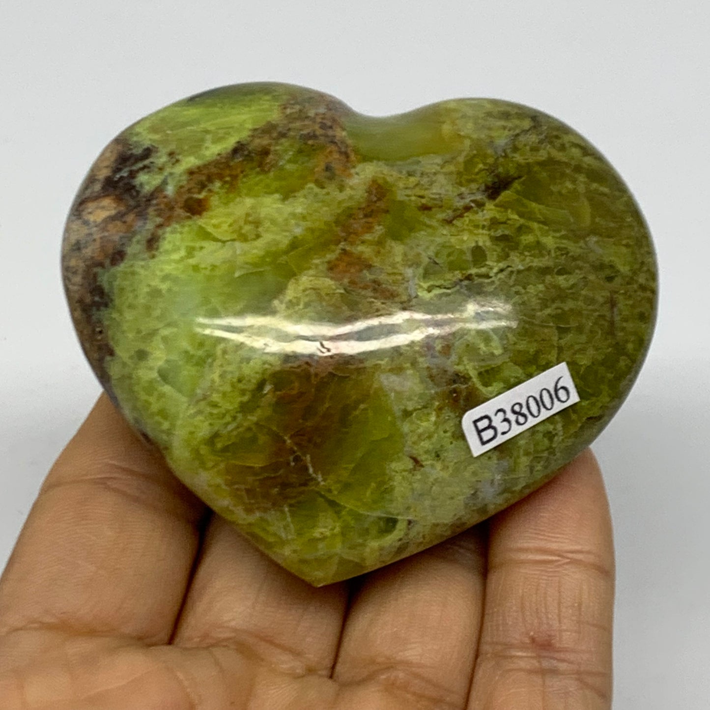0.30 lbs, 2.4"x2.8"x1.2", Green Opal Heart Polished Gemstone Crystal, B38006