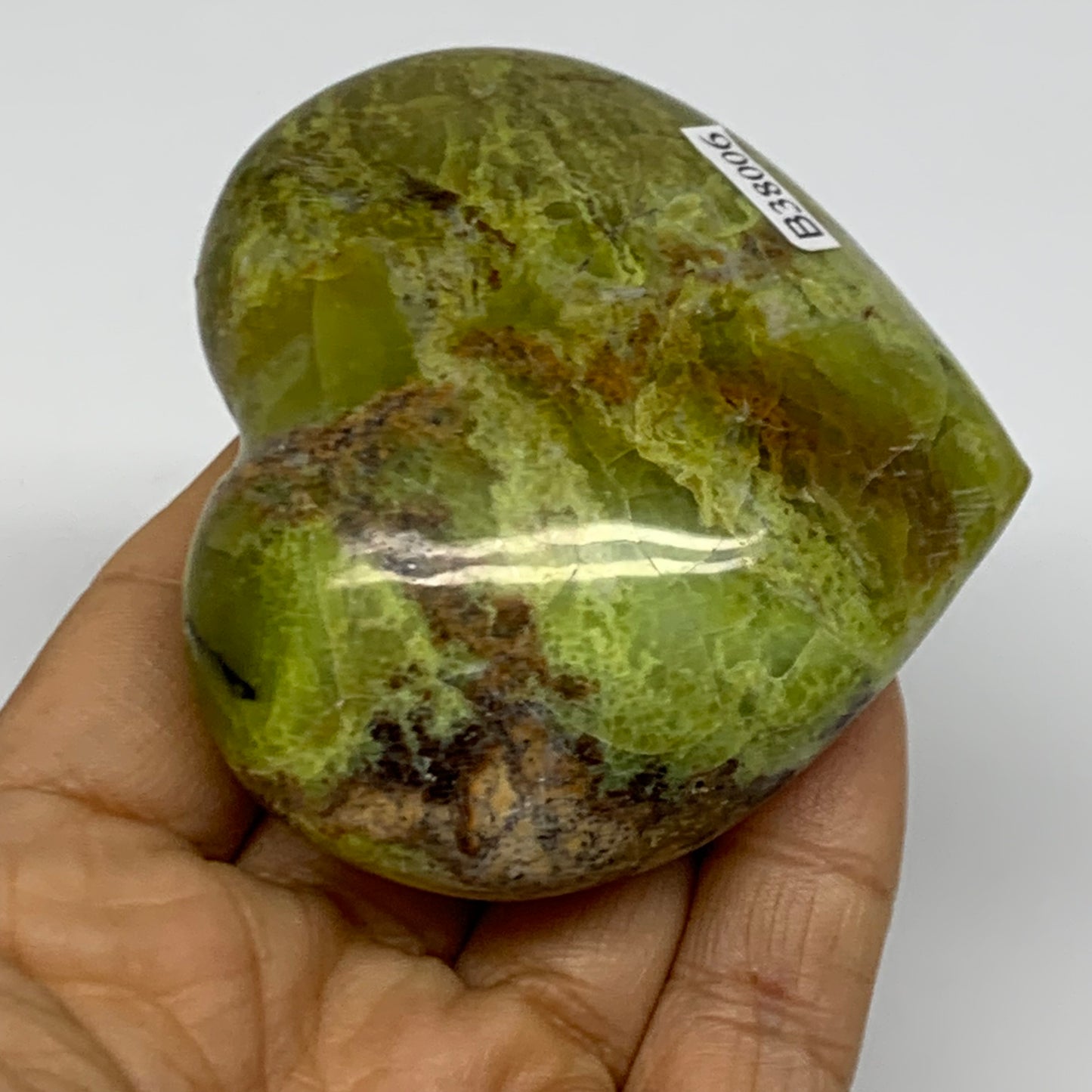 0.30 lbs, 2.4"x2.8"x1.2", Green Opal Heart Polished Gemstone Crystal, B38006