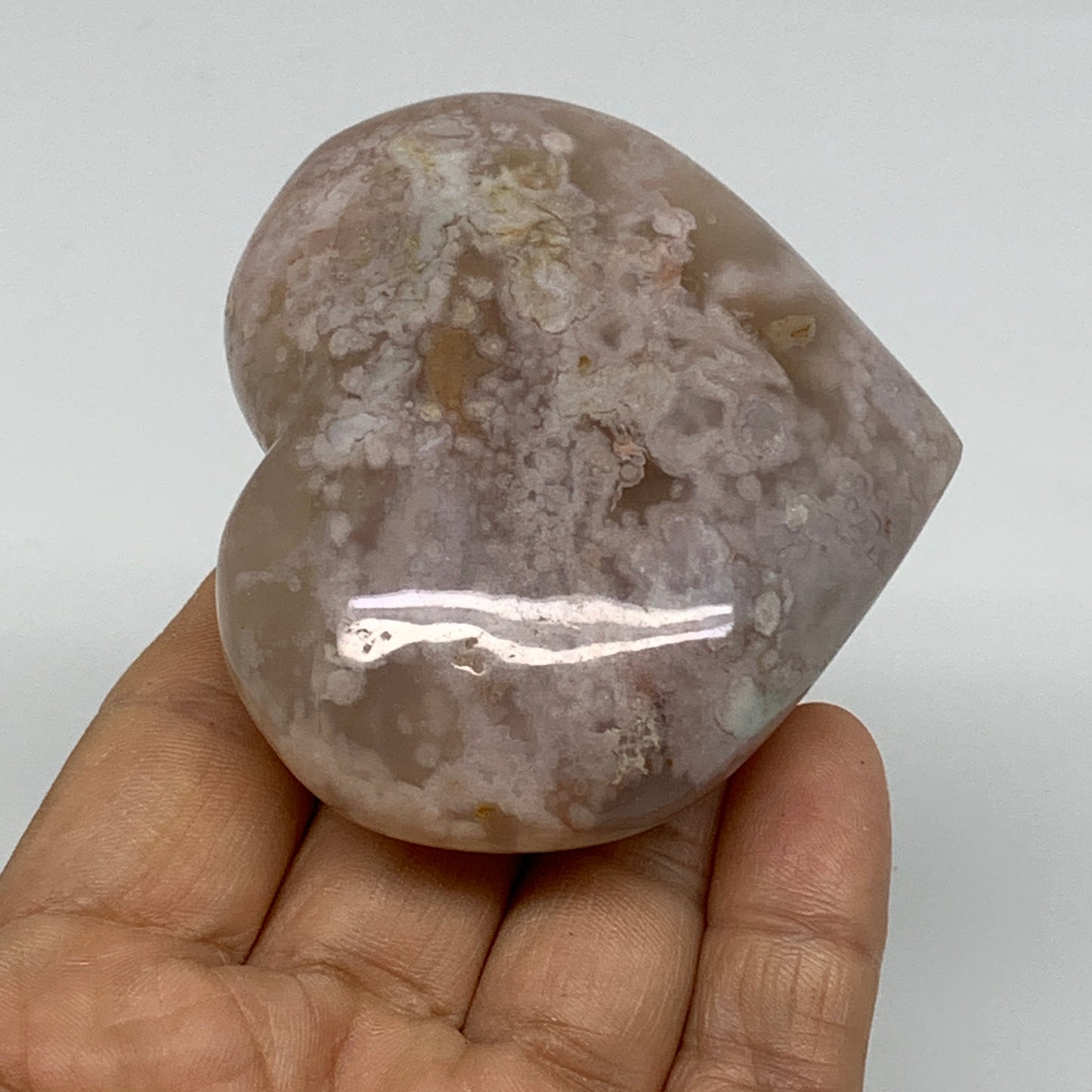 0.36 lbs, 2.4"x2.8"x1.1", Cherry Blossom Flower Agate Heart Crystal, B37146