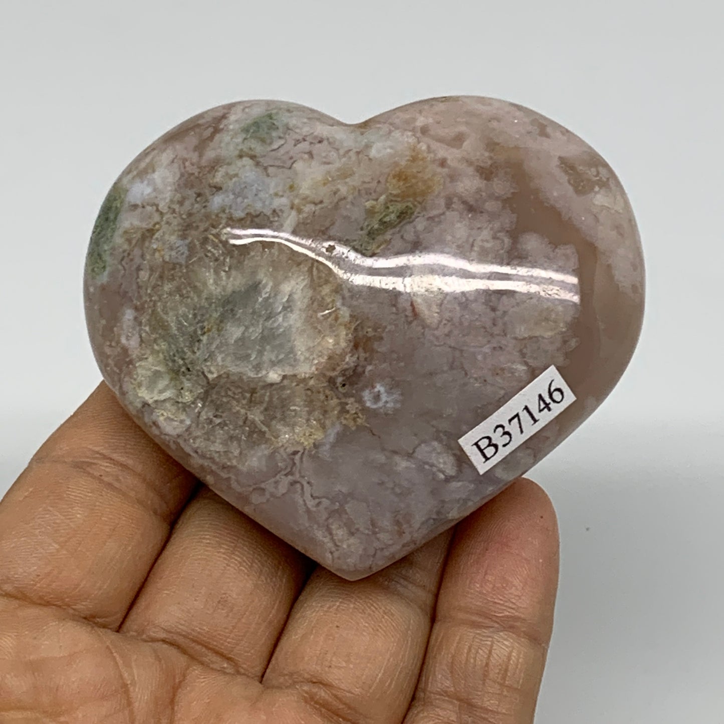 0.36 lbs, 2.4"x2.8"x1.1", Cherry Blossom Flower Agate Heart Crystal, B37146