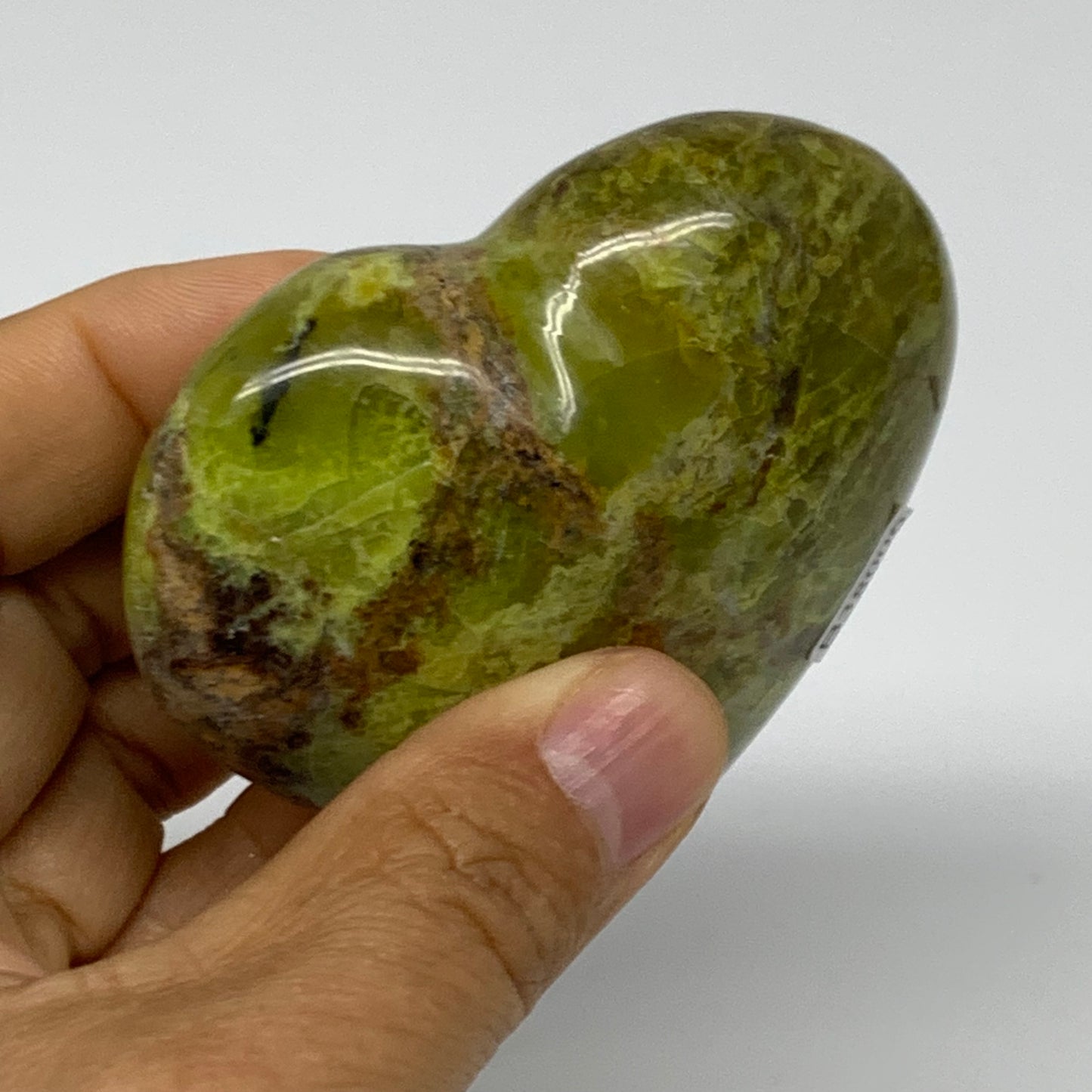 0.30 lbs, 2.4"x2.8"x1.2", Green Opal Heart Polished Gemstone Crystal, B38006