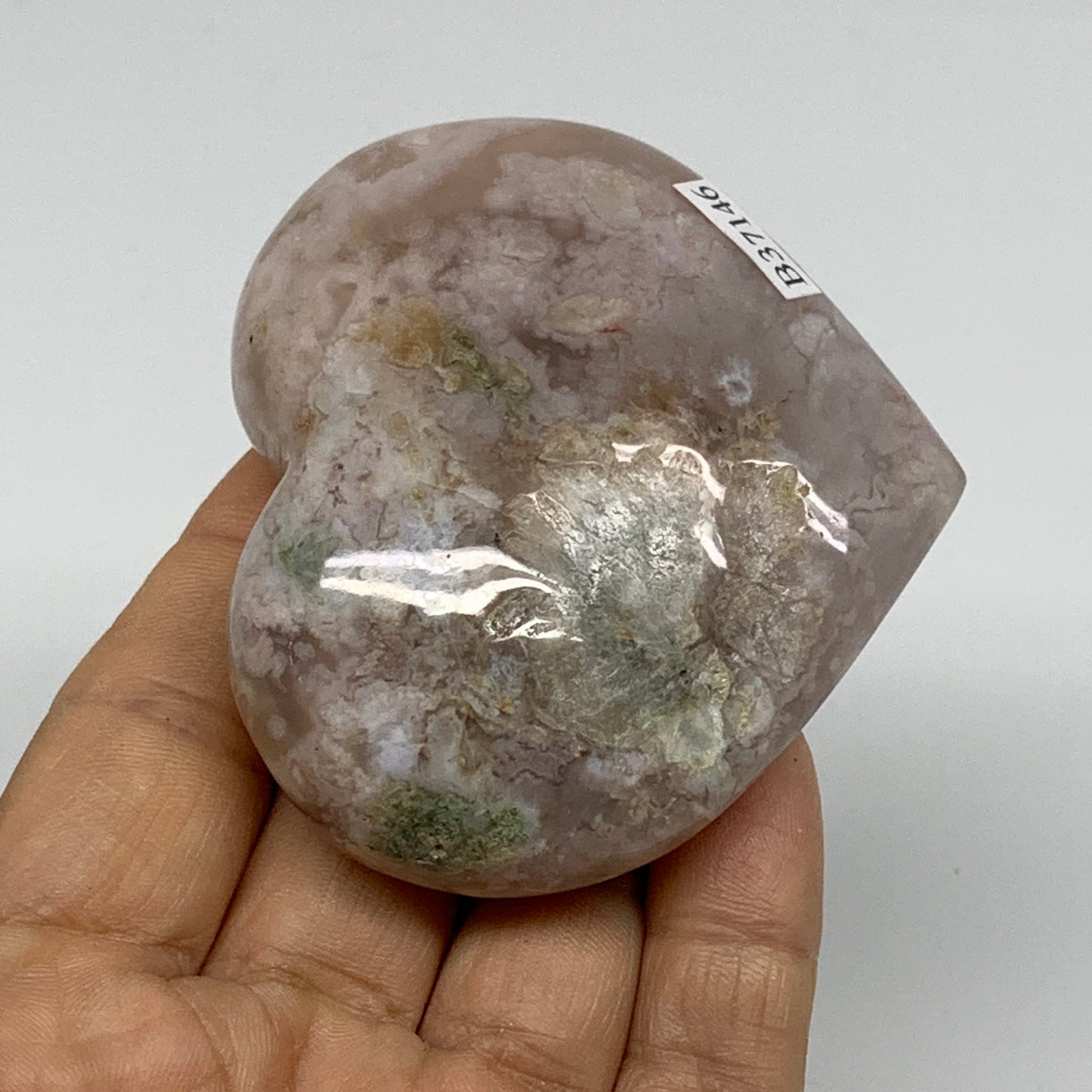 0.36 lbs, 2.4"x2.8"x1.1", Cherry Blossom Flower Agate Heart Crystal, B37146