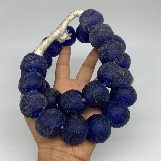 2.27 lbs, 23mm-30mm, 1 Strand, 25 beads, Blue Sea Glass Beads, B35671