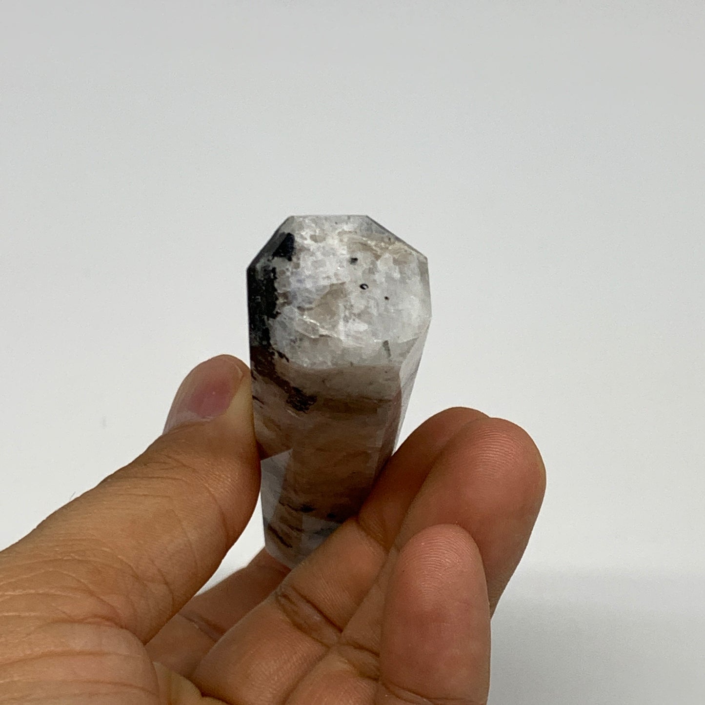 74.2g, 3.7"x0.8", Rainbow Moonstone Tower Obelisk Point Crystal @India, B29247