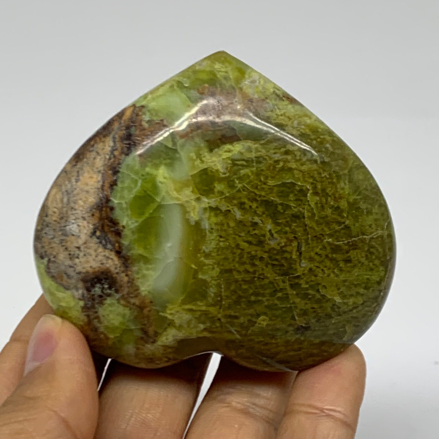 0.30 lbs, 2.4"x2.8"x1.2", Green Opal Heart Polished Gemstone Crystal, B38006