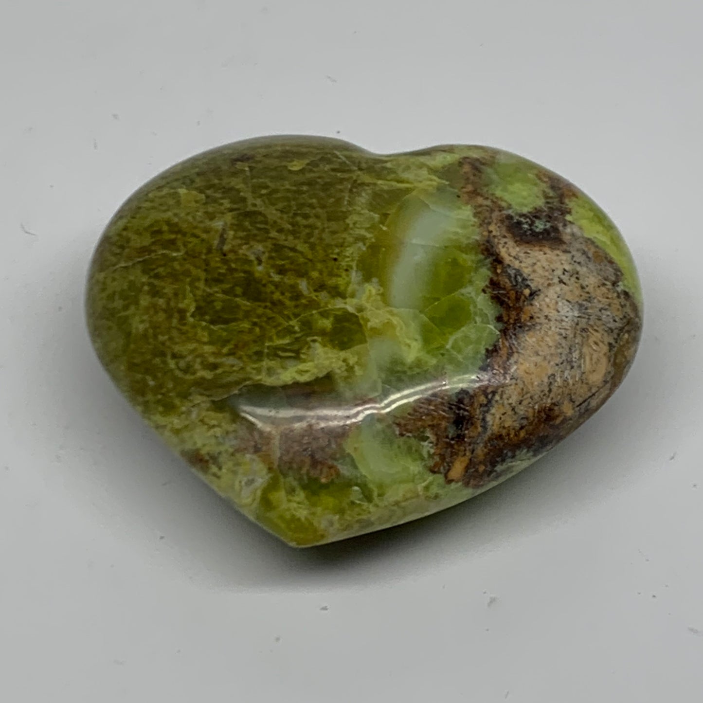0.30 lbs, 2.4"x2.8"x1.2", Green Opal Heart Polished Gemstone Crystal, B38006