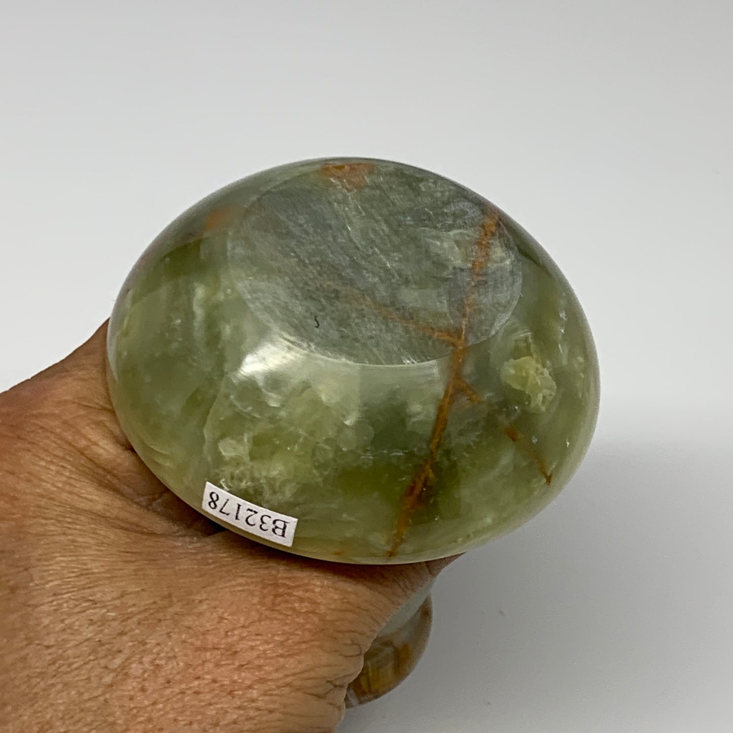 293g, 3.4"x1.5"x2.9", Natural Green Onyx Candle Holder Gemstone Hand Carved, B32