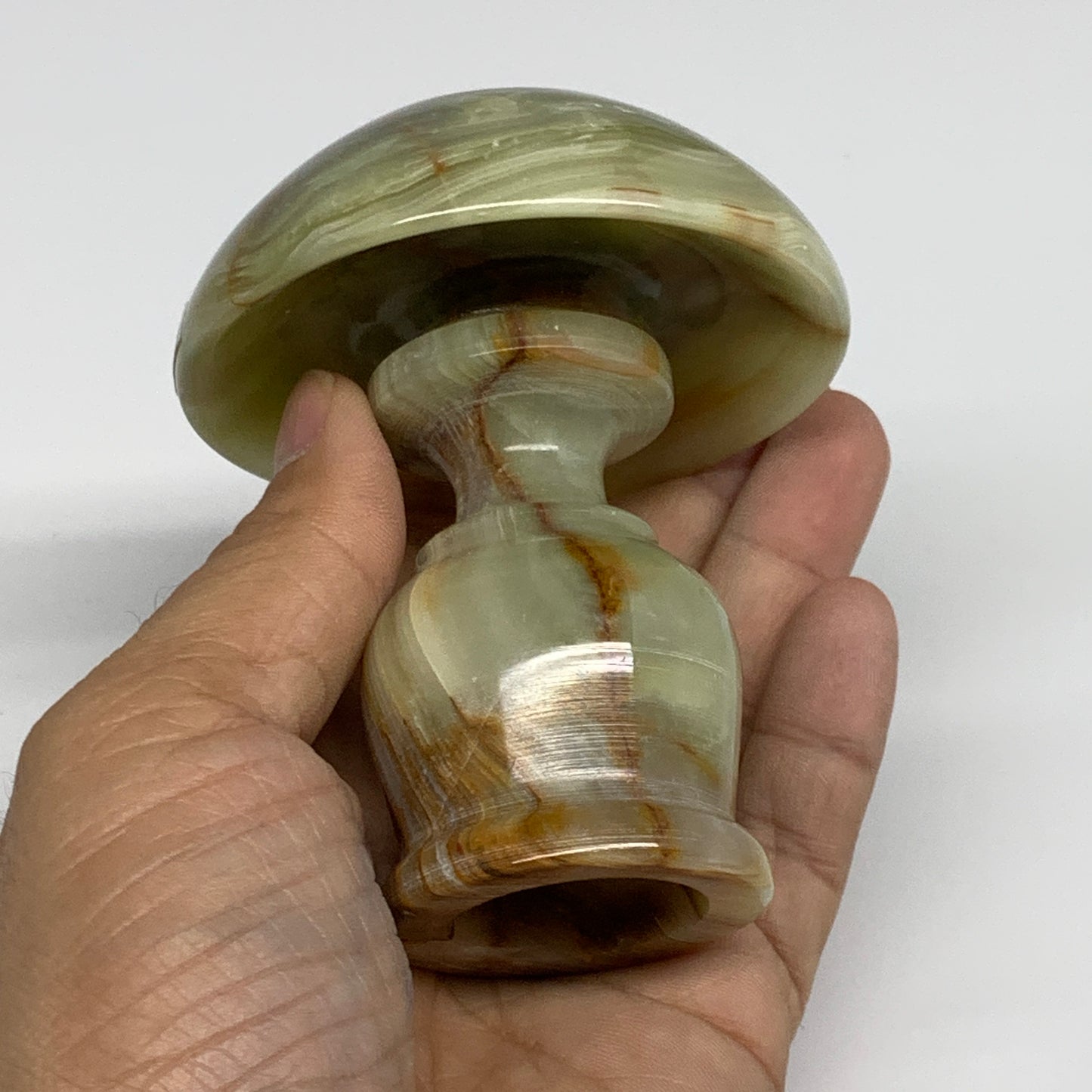 293g, 3.4"x1.5"x2.9", Natural Green Onyx Candle Holder Gemstone Hand Carved, B32