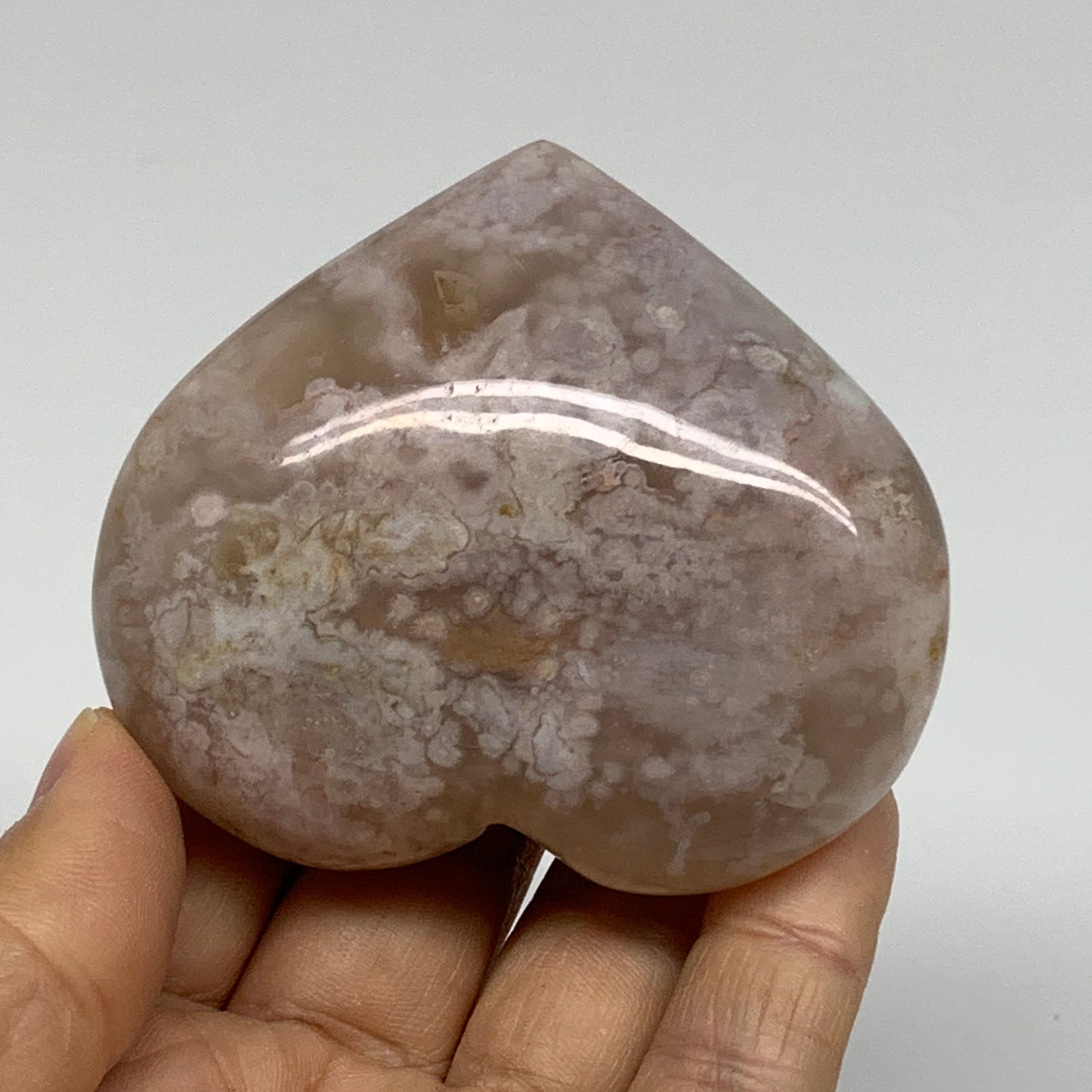 0.36 lbs, 2.4"x2.8"x1.1", Cherry Blossom Flower Agate Heart Crystal, B37146
