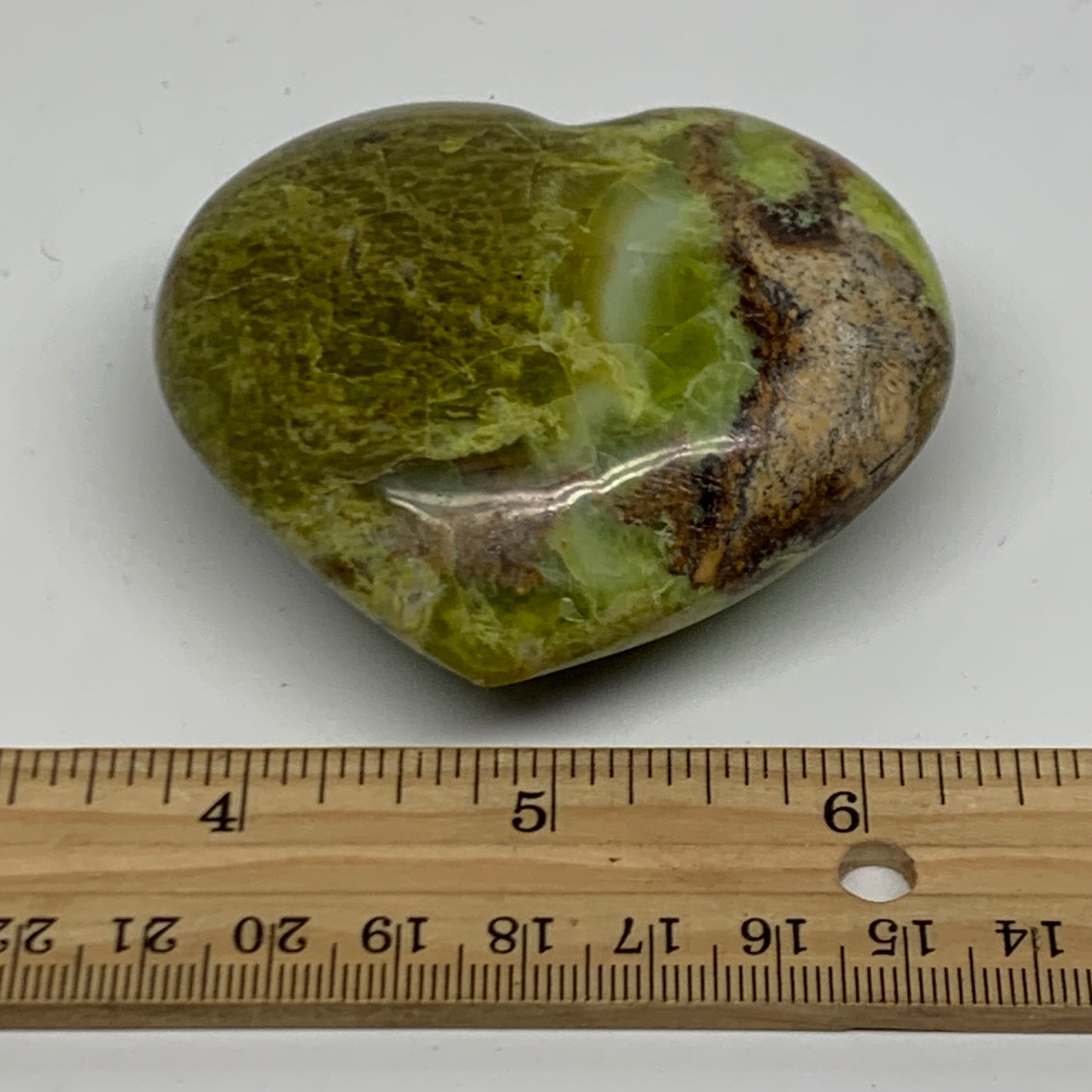 0.30 lbs, 2.4"x2.8"x1.2", Green Opal Heart Polished Gemstone Crystal, B38006